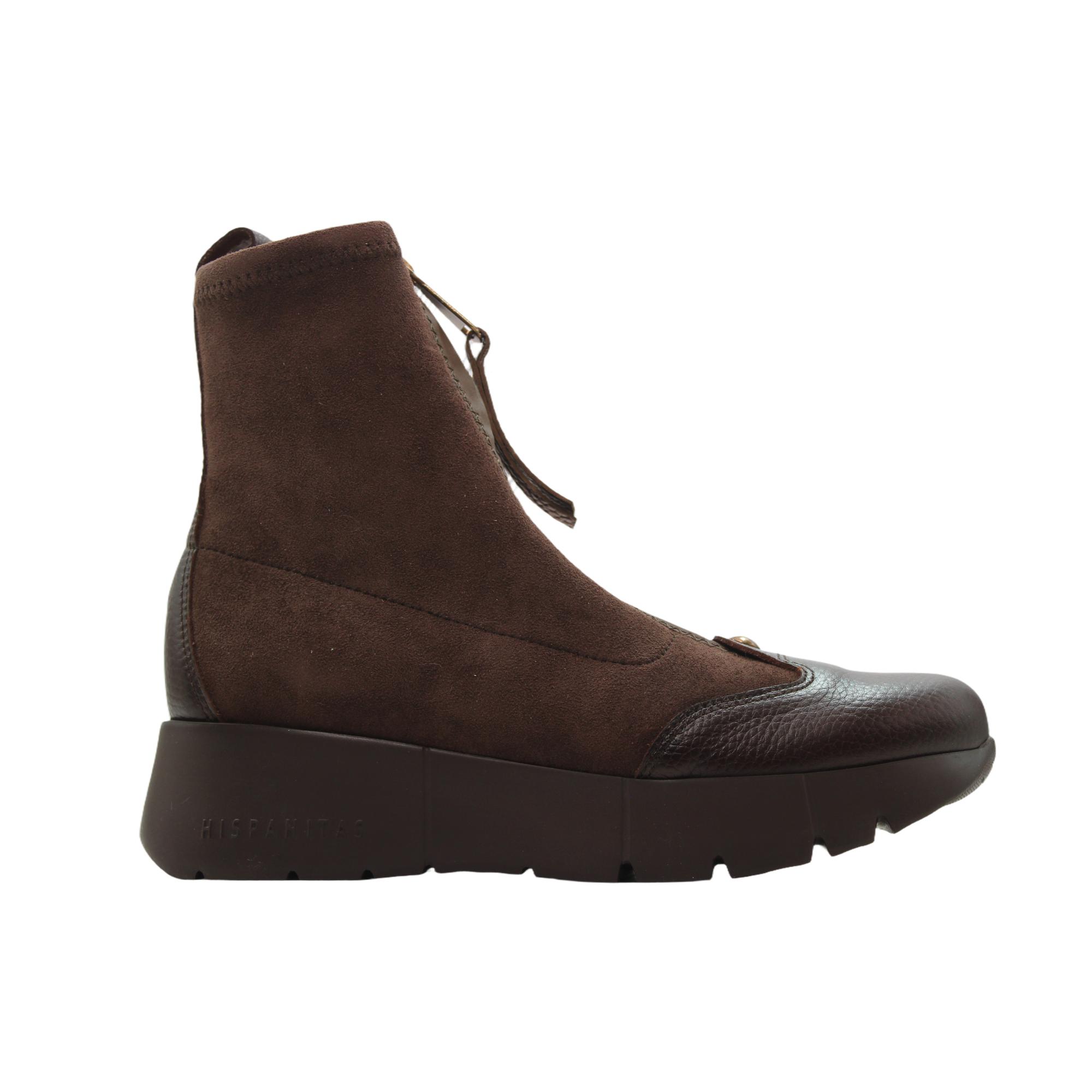 Hispanitas HI265104 Botines casual de antelina y piel, calcetín, cremallera frontal, suela de goma, para señora