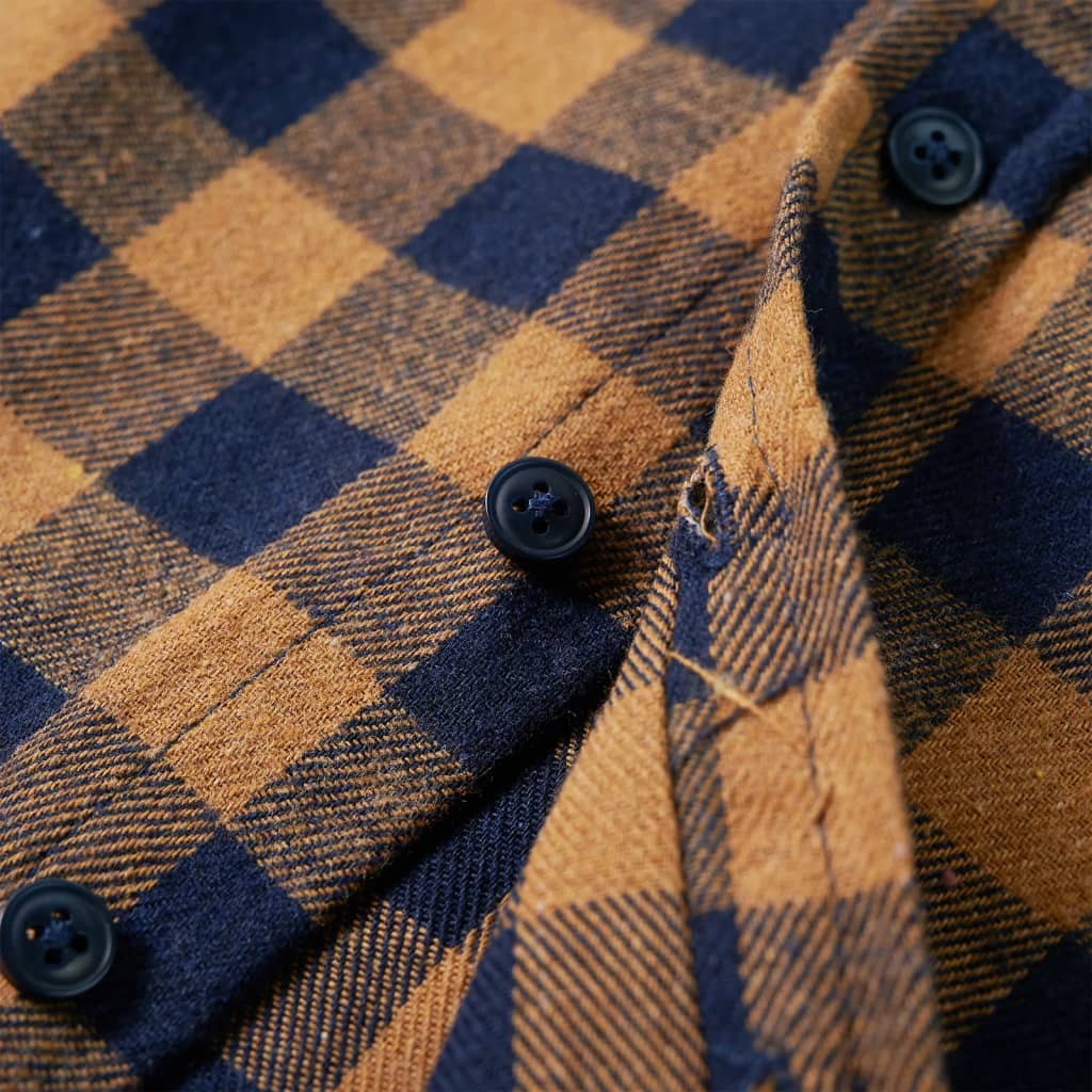 Camisa a Cuadros para Niños Ropa Infantil con Manga Larga Bolsillos Coñac y Azul