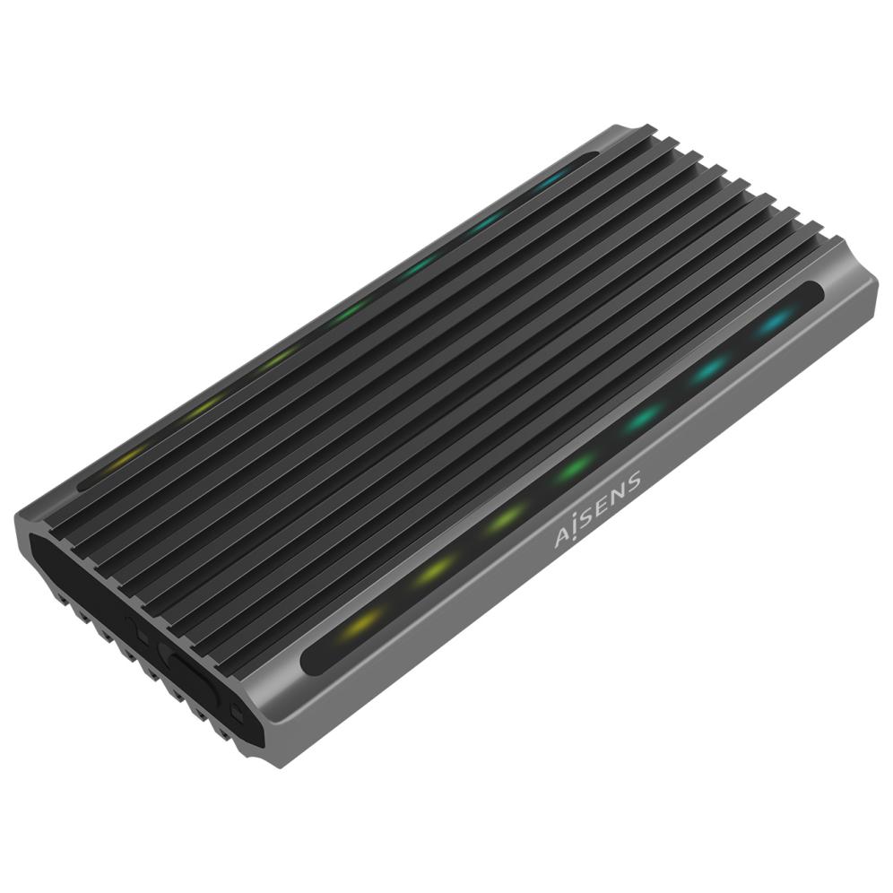 Aisens - Caja externa ASM2-RGB011GR para SSD M.2 SATA/NVMe, aluminio, USB-C 3.2 Gen 2 hasta 10 Gbps, Plug and Play y disipación térmica eficiente