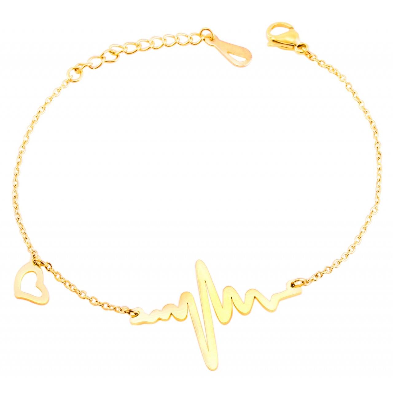 Akzent®Pulsera Dourada com Símbolo de Batimento Cardíaco em Aço Inoxidável