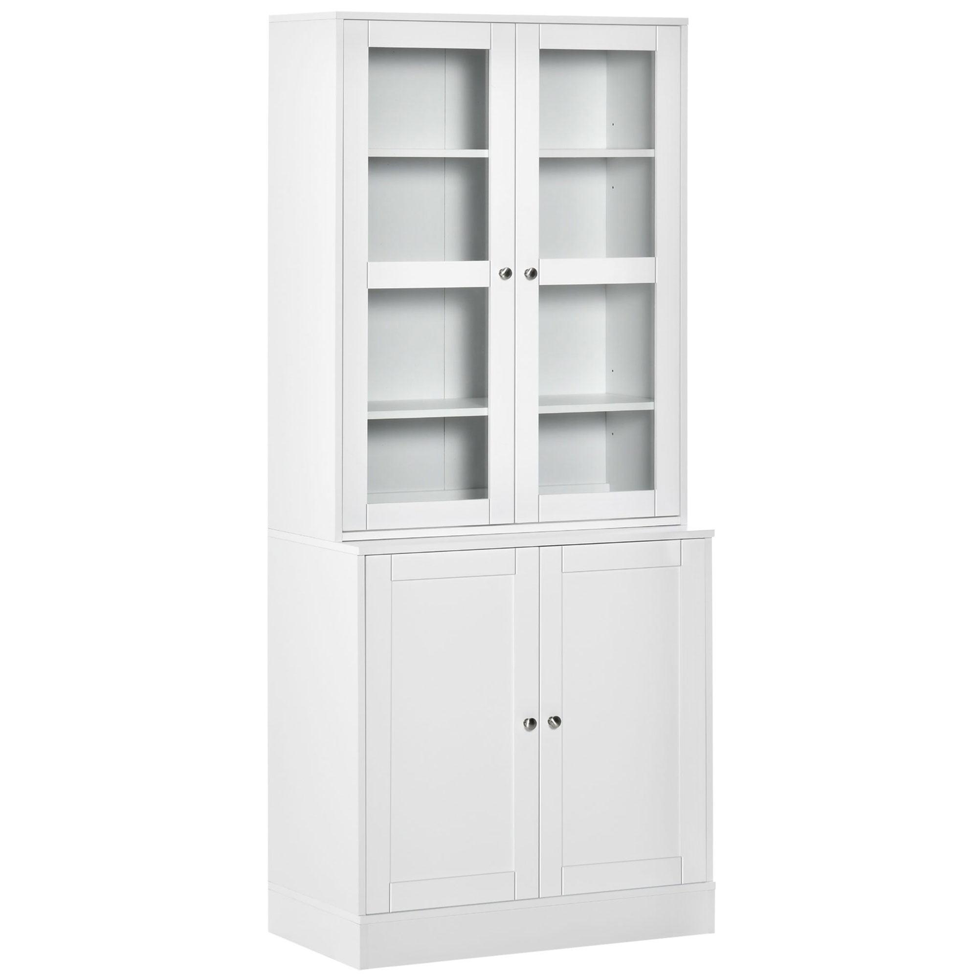 HOMCOM Librería Mueble Vitrina de 178,5 cm de Alto con Puerta de Cristal Mueble de Cocina de 6 Compartimentos para salón Cocina Blanco
