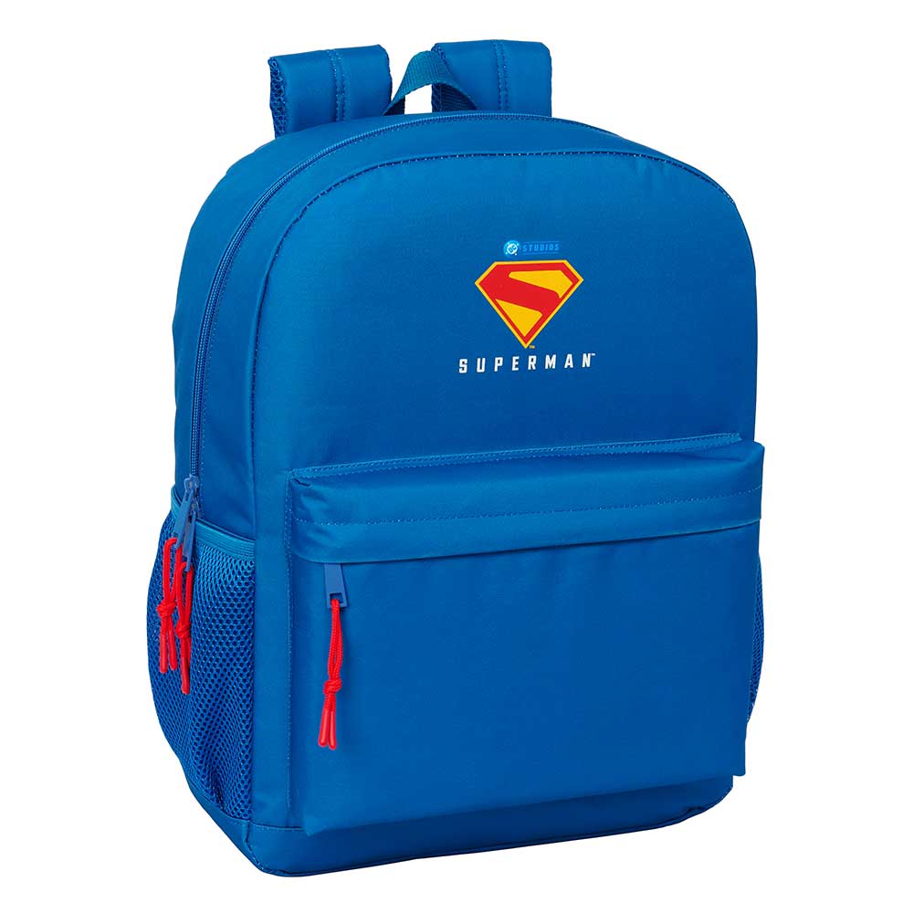 SAFTA | Mochila Grande con Ruedas Superman Compact Evolution Extraíble Mochila Escolar Juvenil Lavable, Doble Tirador en Cremallera, Bolsillo Frontal con Cremallera, Bolsillo Lateral Portabotellas