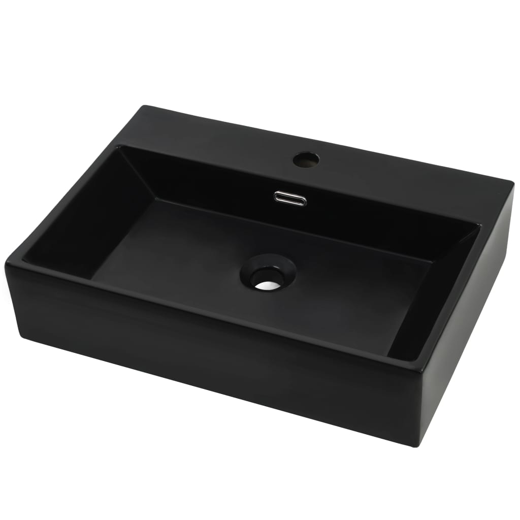 vidaXL Lavabo con orificio para grifo cerámica 76x42,5x14,5 cm negro