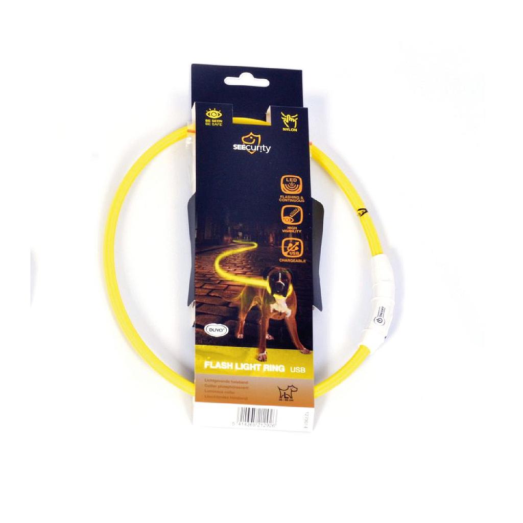 Collar para Perro Duvo+ SEEcurity Amarillo | Nylon Redondo 65 cm. LED