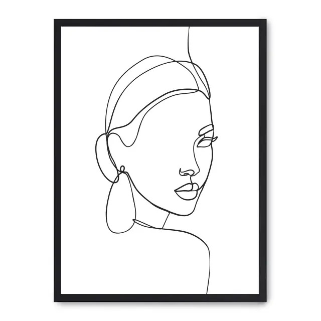 Lámina con marco negro WOMAN LINE ART III 21x30 cm, Póster impreso en papel de primera calidad de 180gr, montado sobre marco de madera MDF acabado en negro., Arte - Dibujo de línea