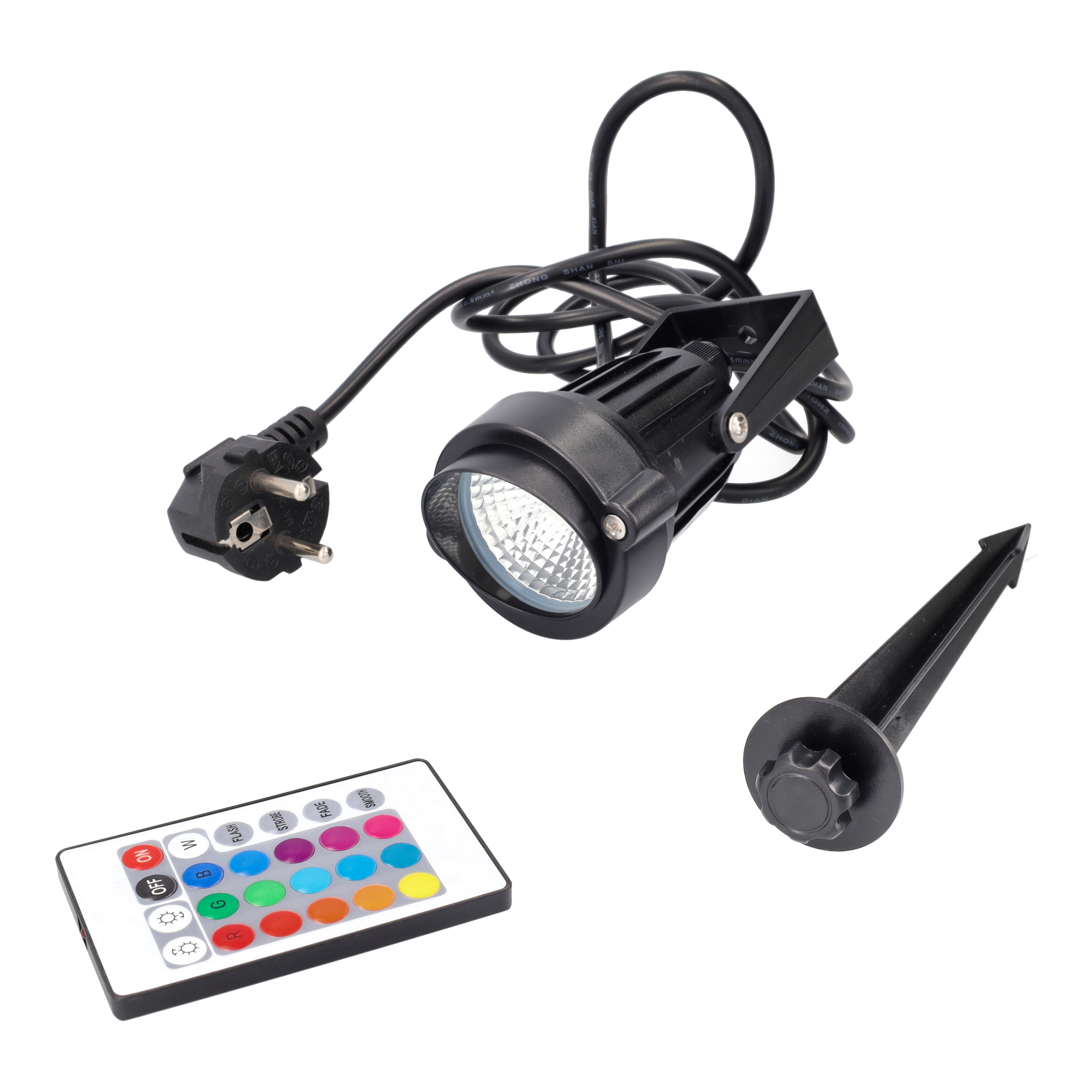 Jandei - Foco Exterior LED RGB 9W 240V, IP65 para Instalación en Exteriores. Diámetro 6cm, Altura con Pincho 26cm