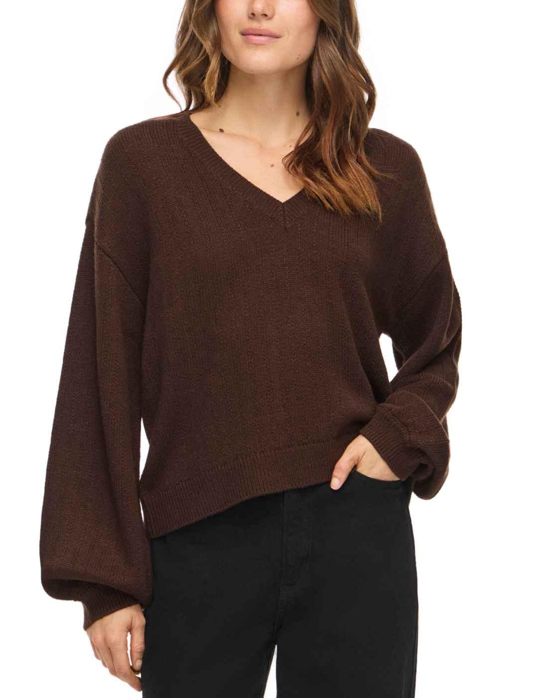 Jersey Vila Oa marrón cuello pico punto para mujer