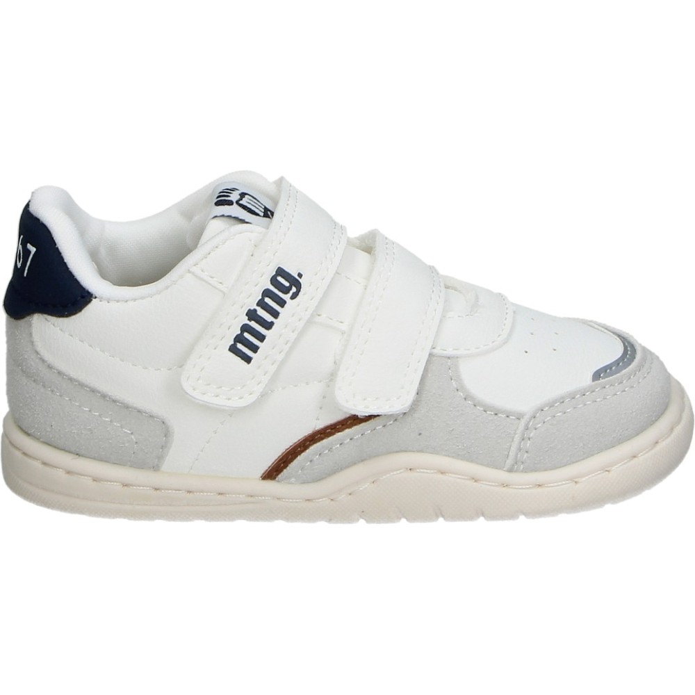 MTNG | Zapatillas Barefoot Mustang Infantiles – Deportivas Respetuosas en Blanco con Detalles en Azul Marino – Sneakers con Doble Tira Adhesiva – Flexibles – Modelo 49092