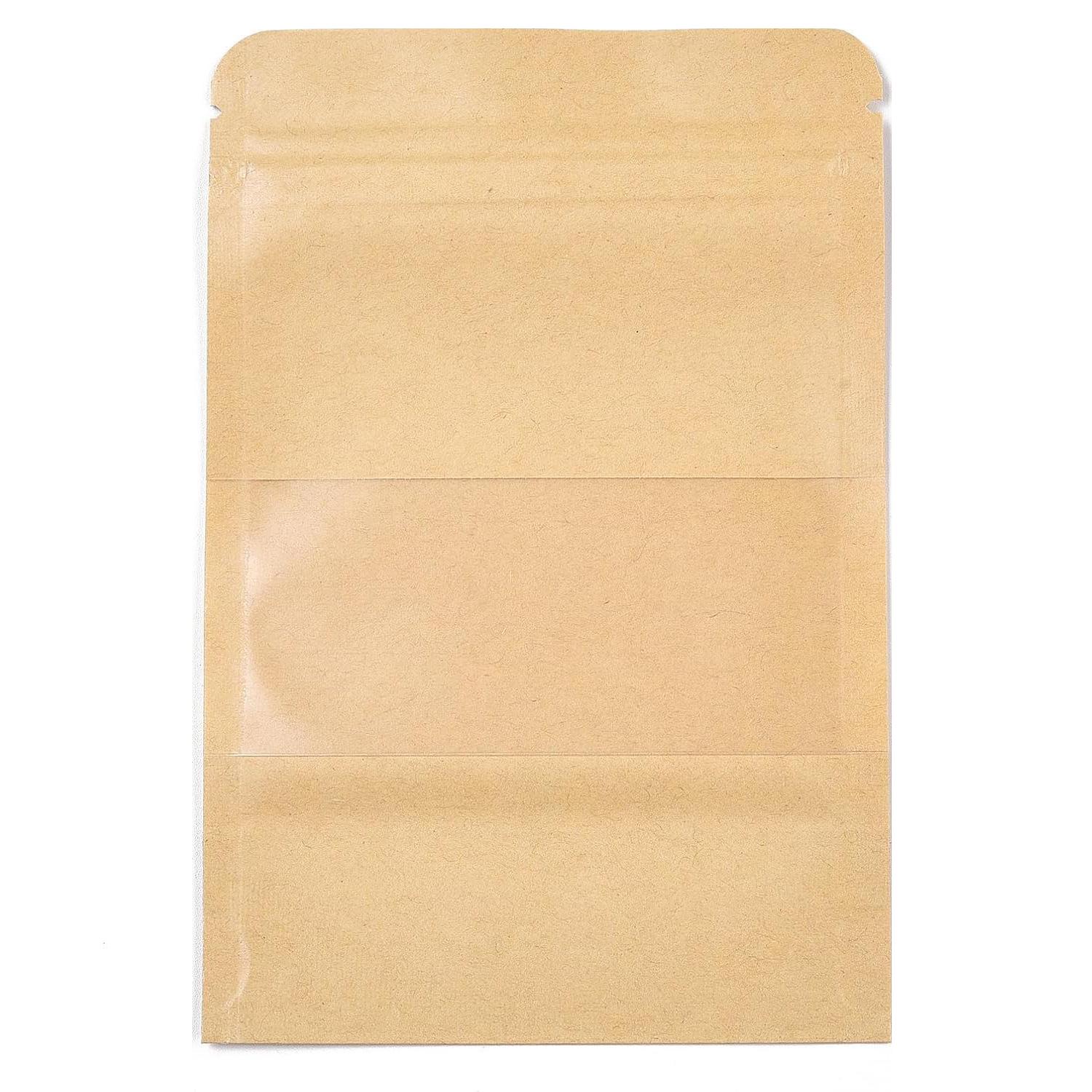Bolsas de Papel Kraft con Ventana y Cierre Zip – Bolsas Resellables para Almacenamiento y Alimentación – Bolsa Stand Up con Ventana Transparente – Para Snacks, Té, Café, Dulces y Manualidades – Pack 60 (20x30x5 cm) / Pack 100 (10x15x3,5 cm)