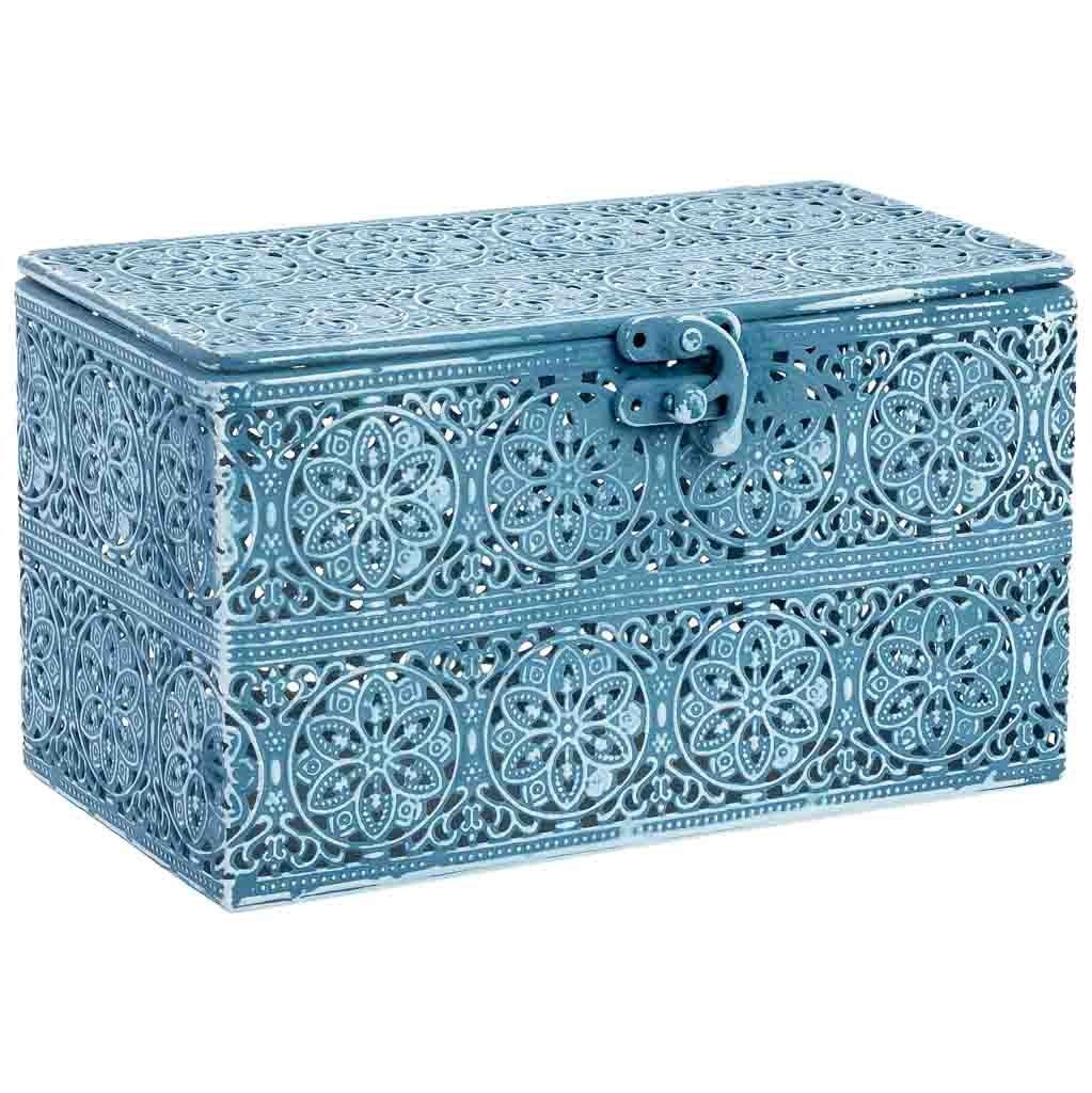 Wonderlust Deco - Caja de metal azul 21x13x12 cm Azul 20.5x12.5x11.5h cm