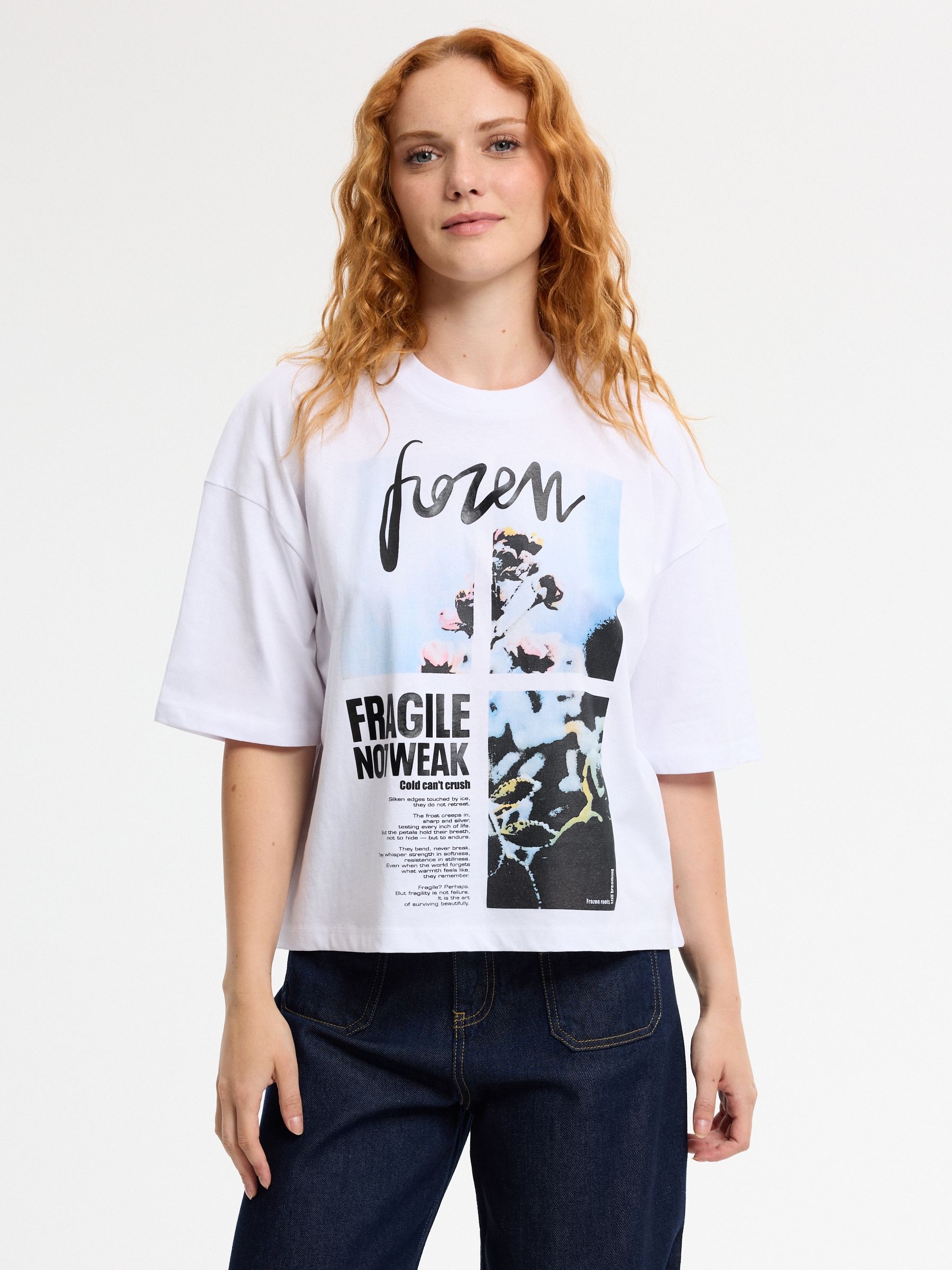Camiseta de algodón con cuello redondo y corte cuadrado, estampado floral y gráfico frontal para diario INSIDE
