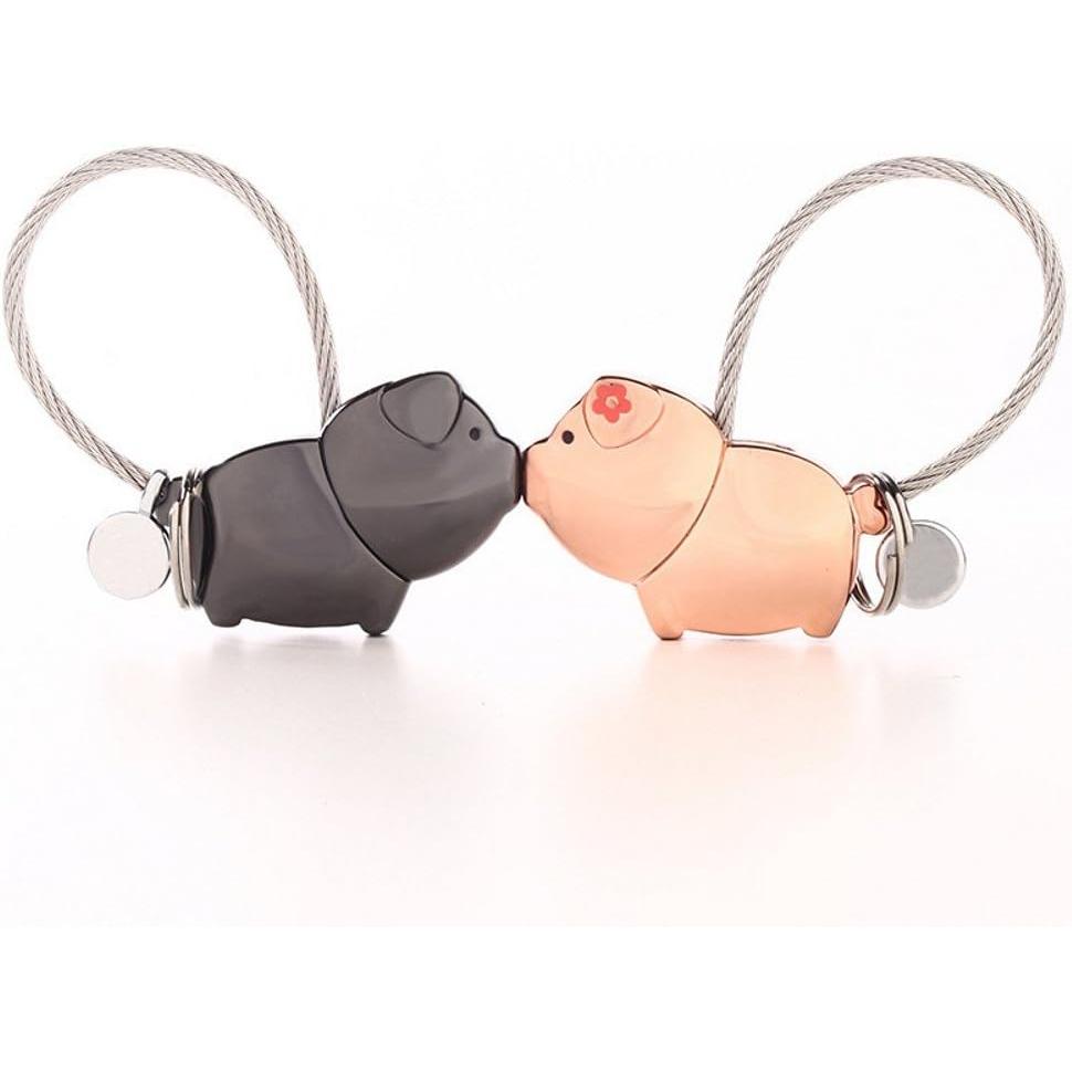 -1 par de colgantes de collar with Boca magnética, regalo Dulce para San Valentín, Navidad, Boda, aleación de zinc (Bright Negro + Pink Gold)