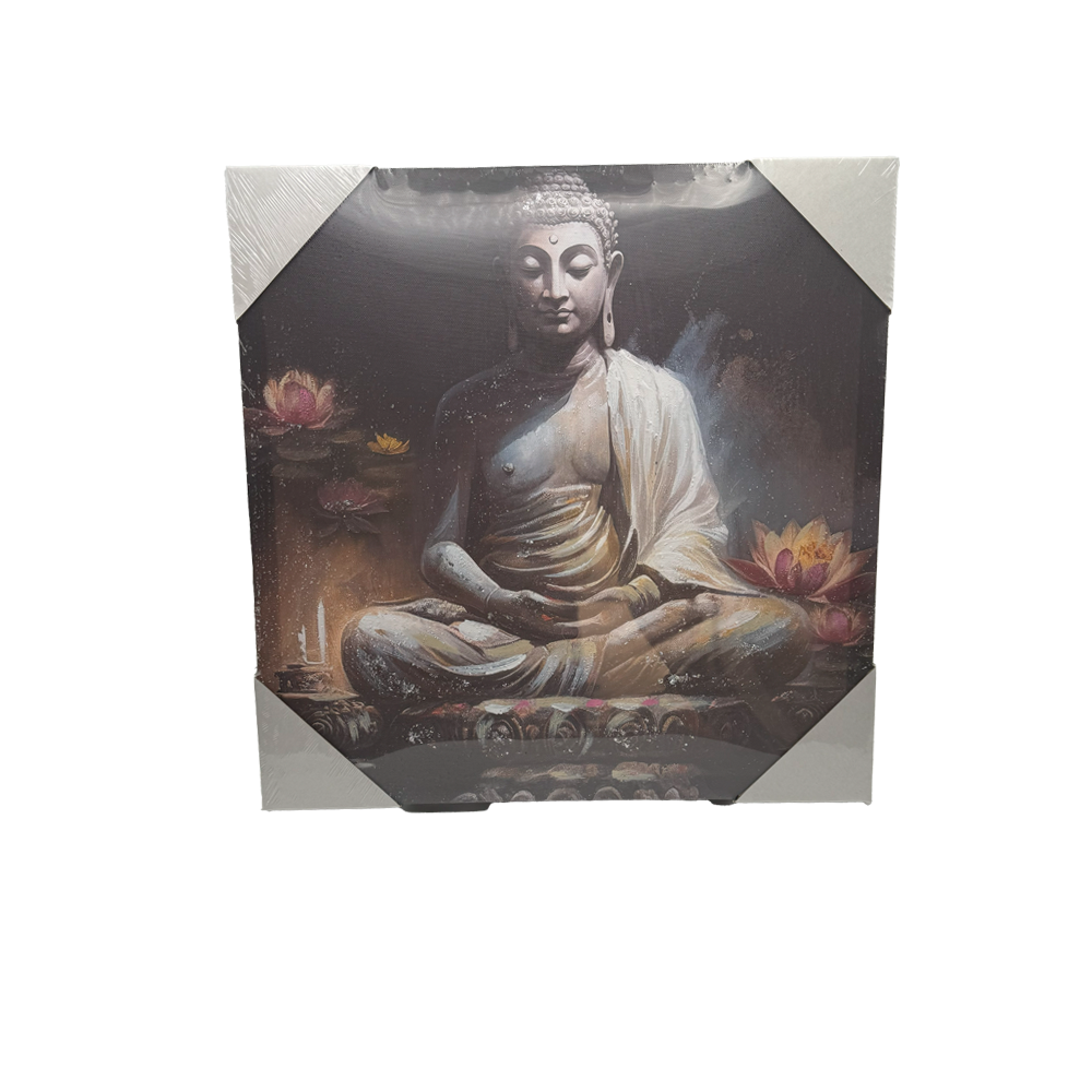 Gissed-Cuadros Decorativos Buda con Flores de Loto, Estilo Zen Oriental, 40 x 50 cm, Marrón y Dorado