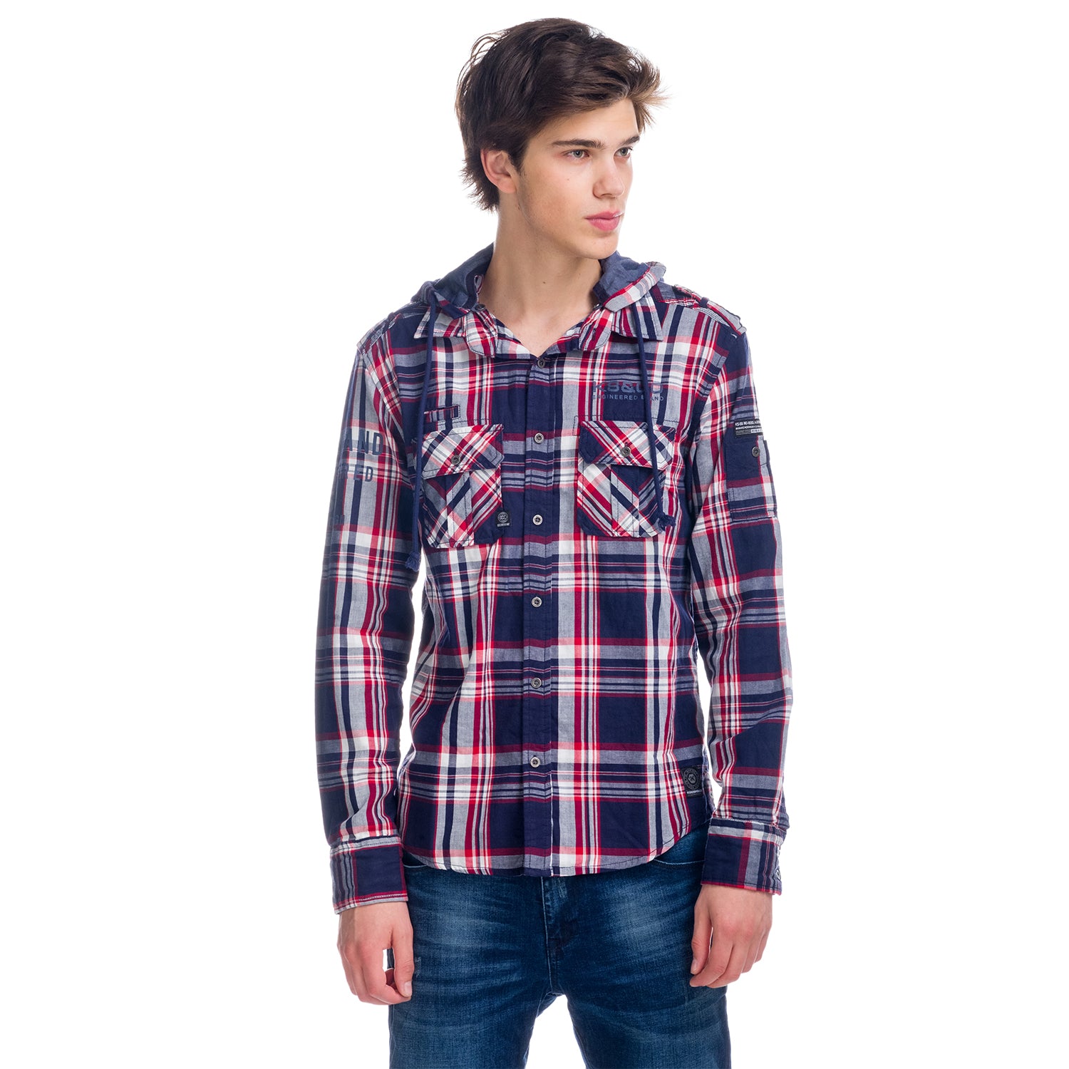 Koroshi - Sobrecamisa casual con capucha y cuadros para hombre, 100% algodón, cierre con botones metálicos y bolsillos con solapa – Koroshi