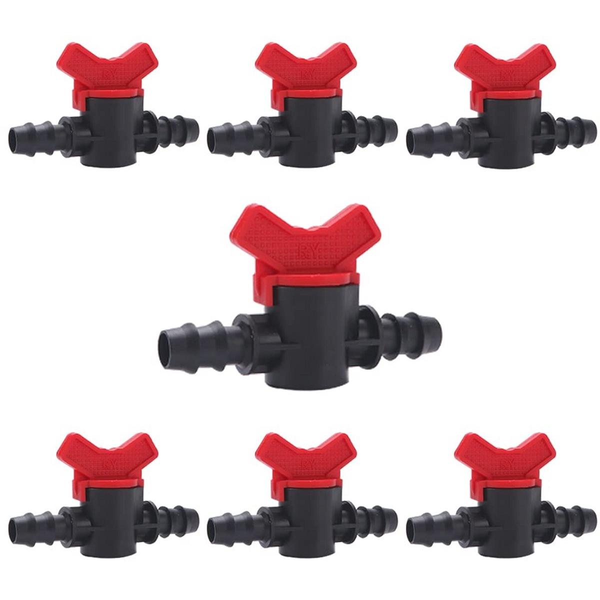 Juego de grifos de jardín de 7 piezas para riego por goteo: conectores de manguera de plástico y válvulas de cierre para tubería de 16 mm.