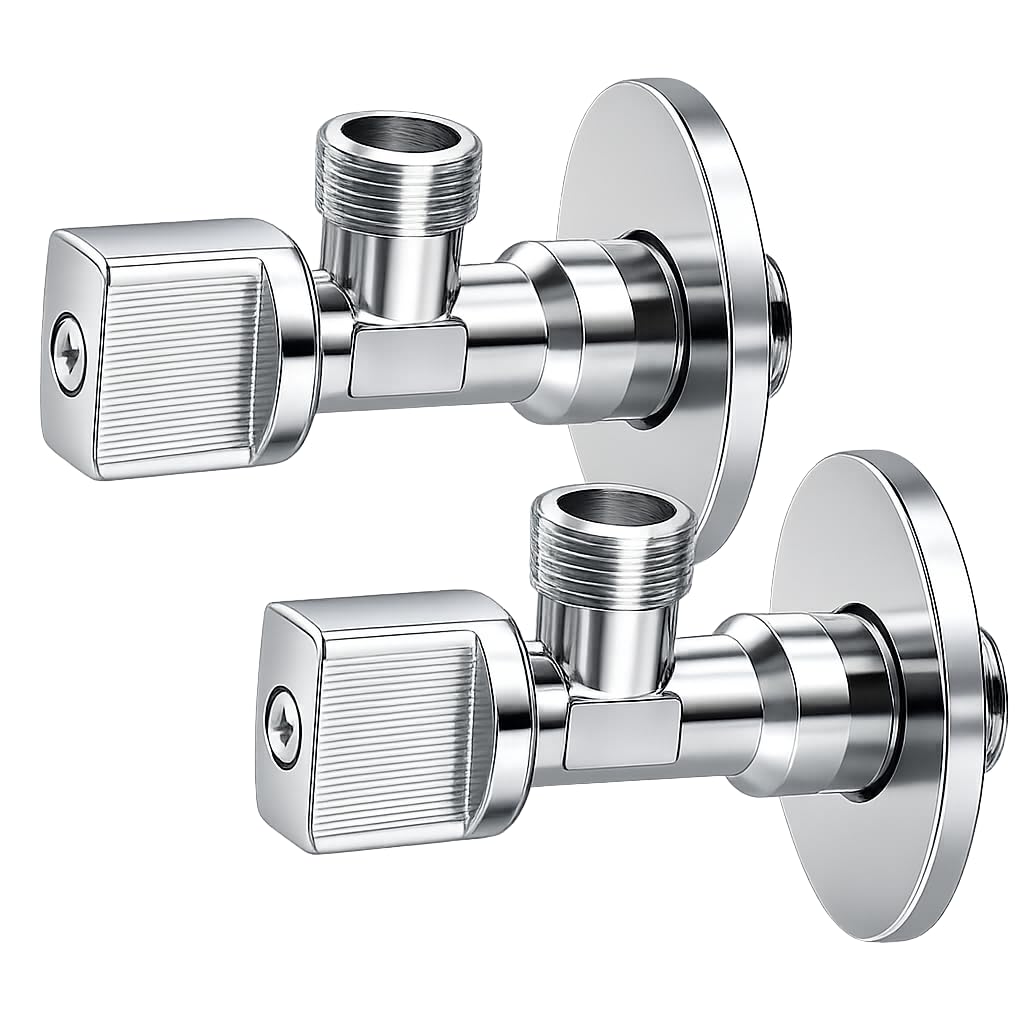 FLUVIA Llave de Paso de Agua 1/2" x 3/8" Volante Metálico (Pack 2 Unidades) – Llave de Escuadra de Latón Resistente, Válvula de Ángulo para Baño, Cocina, WC, Uso Doméstico y Profesiona