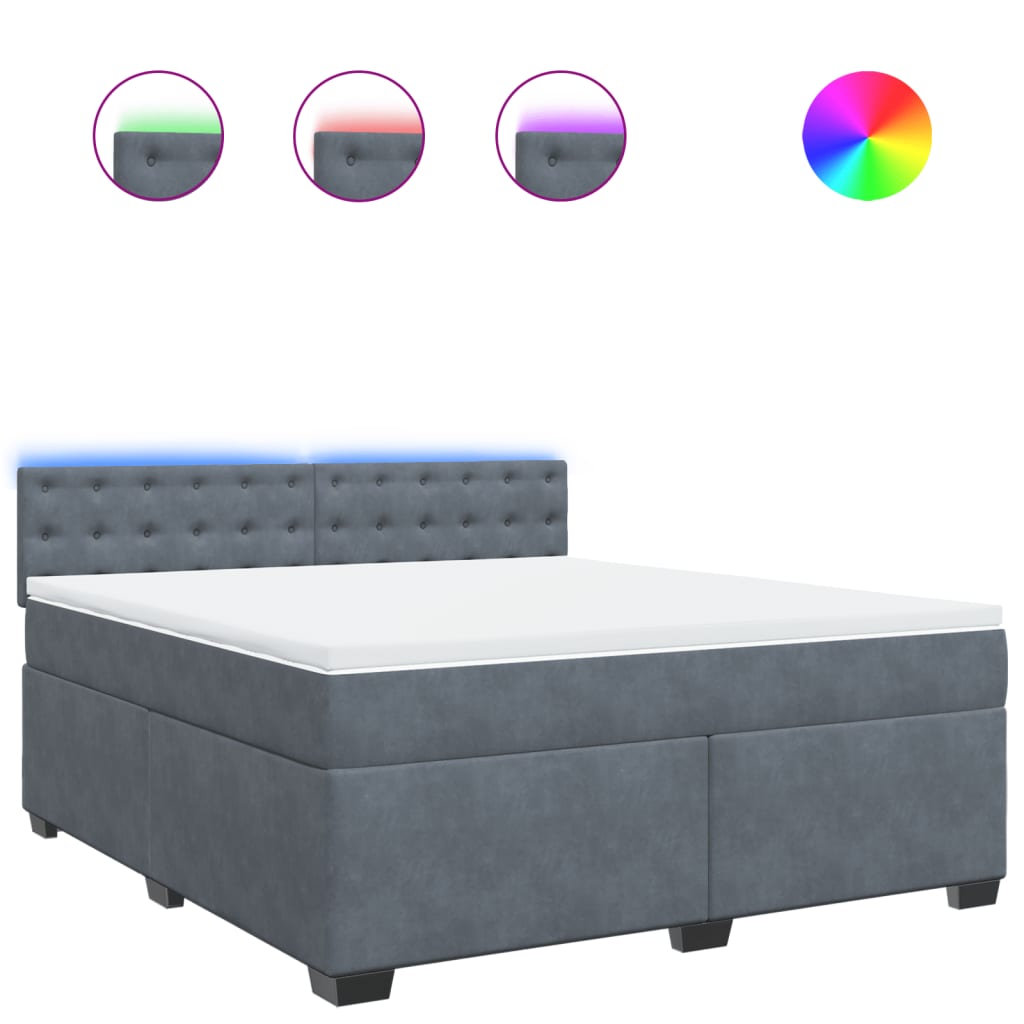 vidaXL Cama box spring con colchón terciopelo gris oscuro 180x200 cm