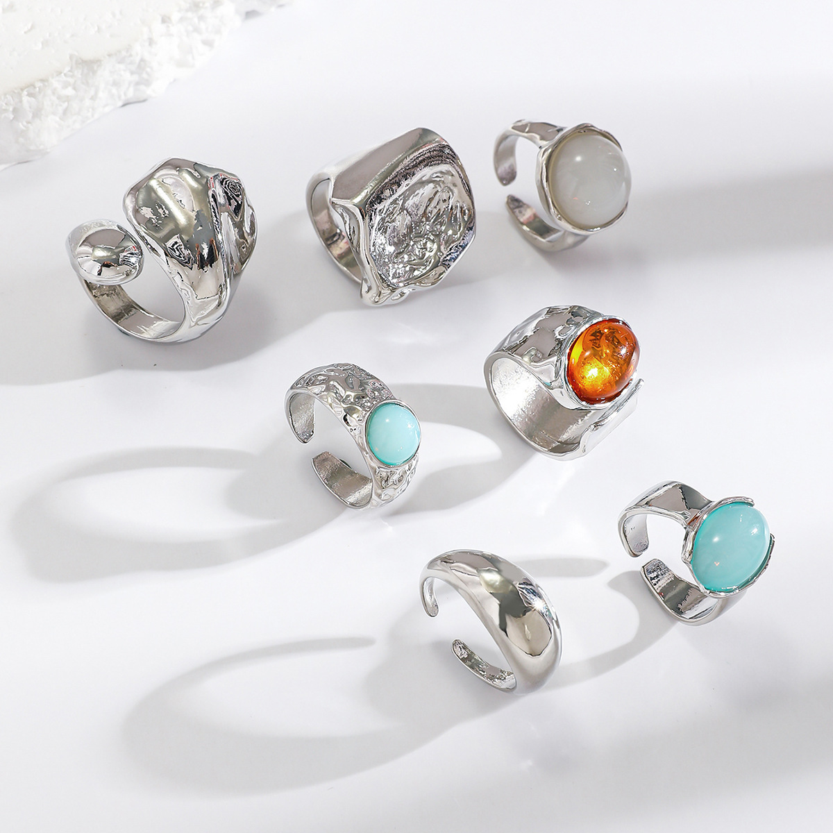 Conjunto de anillos gruesos vintage para mujer, anillos apilables, joyería de moda, tamaño ajustable