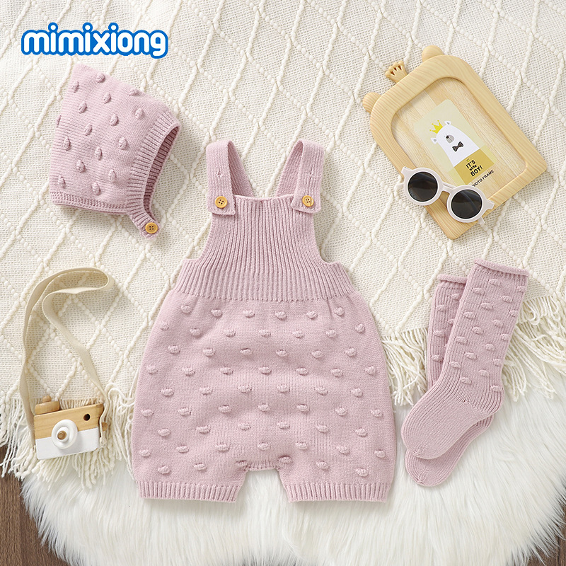 TK 3 unids/set de ropa de Bebe de DOT sólidos de cabrito para recien nacidos, tejido sin Mangas peleles, sombreros, calcetines, trajes para bebés de 0 at 18m