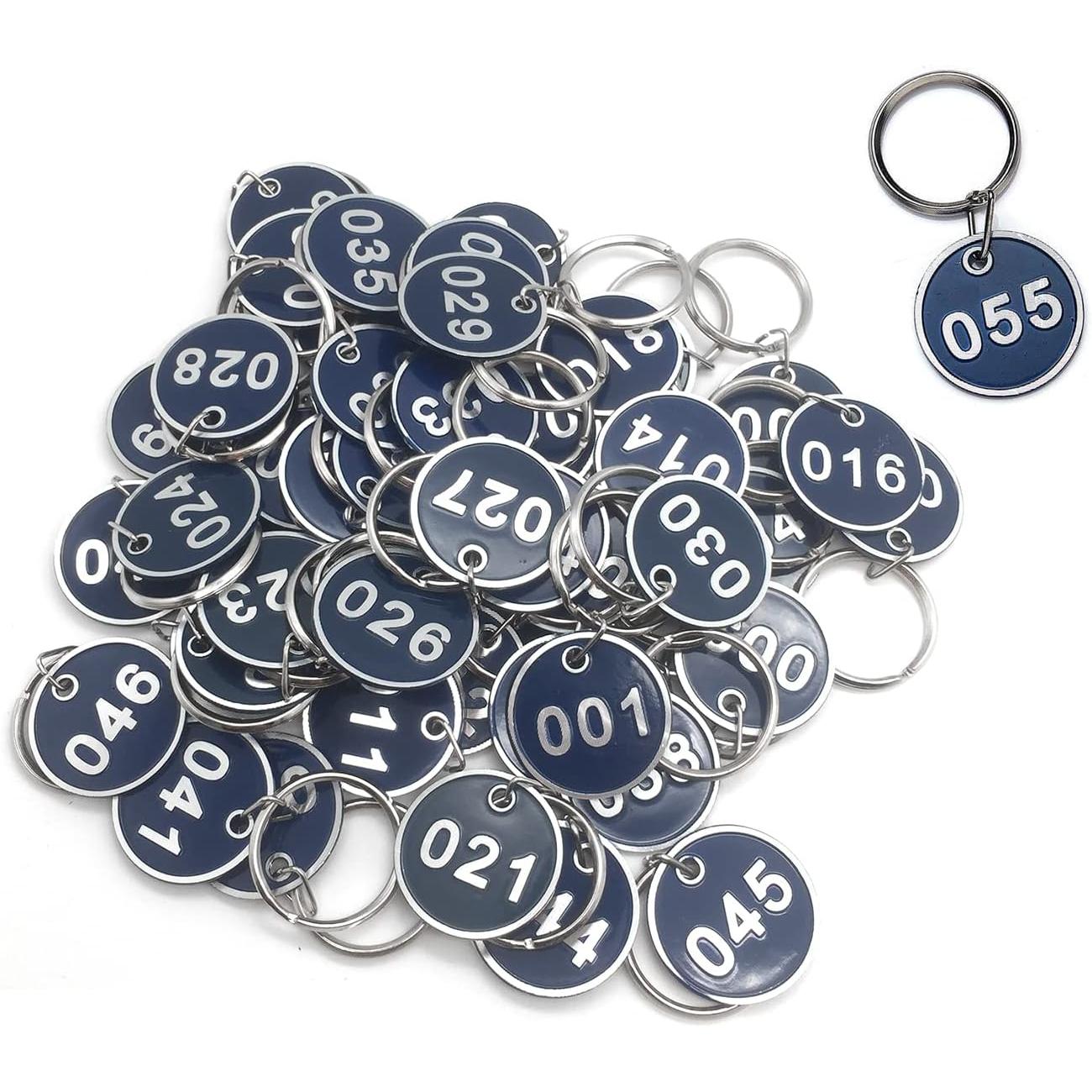 50 Piezas Etiquetas Número de Identificación Numeradas Etiqueta Aleación Aluminio Llaveros Etiquetas Numeradas Redondas con Llavero para Casilleros Equipaje Organizar y Clasificar Azul (51-100)