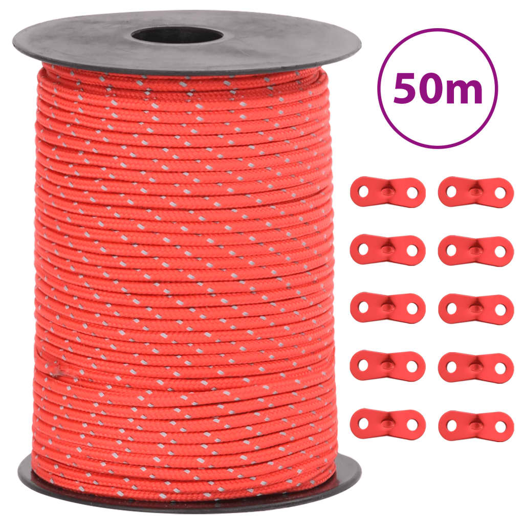 vidaXL Cuerda de vientos con tiras reflectantes y tensores 50 m 3 mm Color Amarillo,  Negro,  Rojo y mas