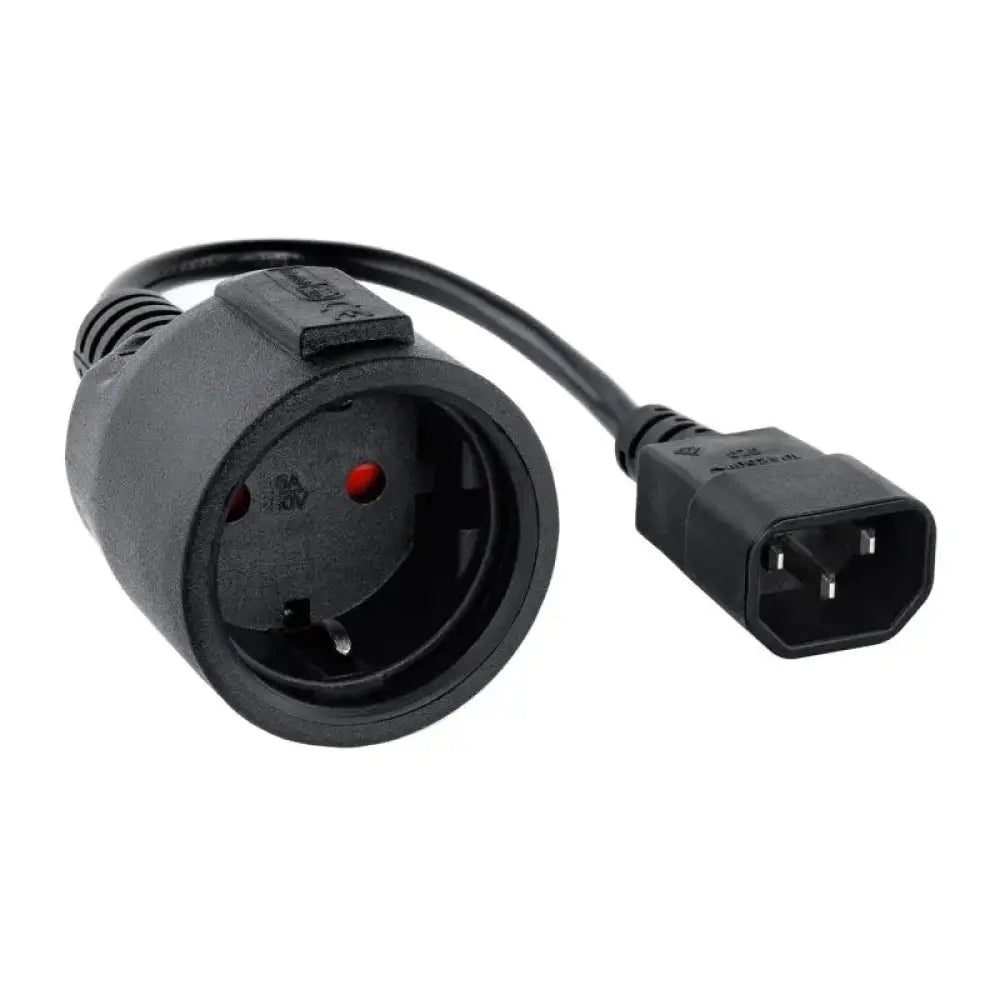 Nanocable - Cable adaptador C14 macho a CEE7 hembra 25 cm para SAI con toma Schuko, negro, 16A
