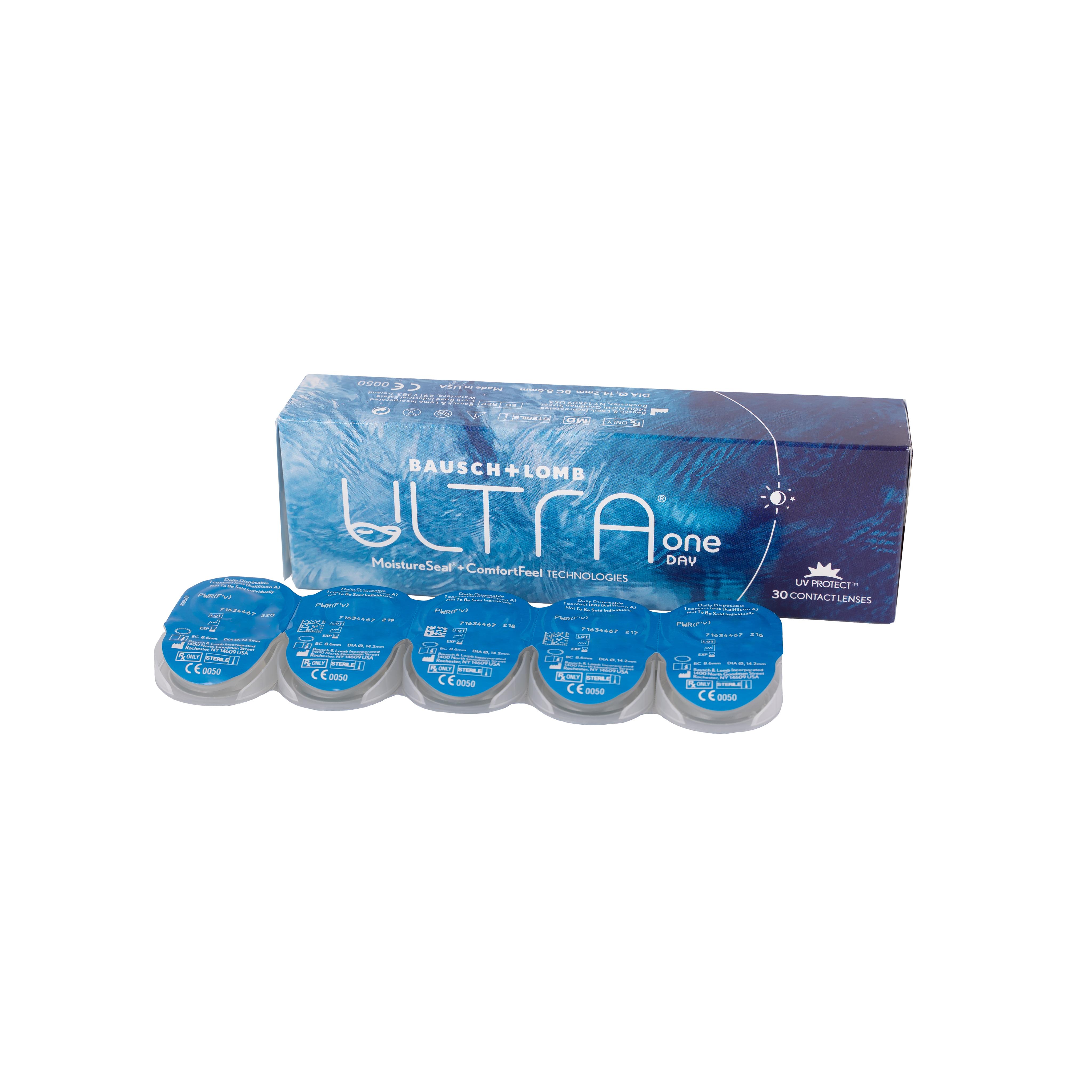 ULTRA ONE DAY BAUSCH + LOMB - Lentillas Diarias Esféricas (30 Uds) | BC 8.6 DIA 14.20 | MoistureSeal + ConfortFeel | 1 Graduación por Caja