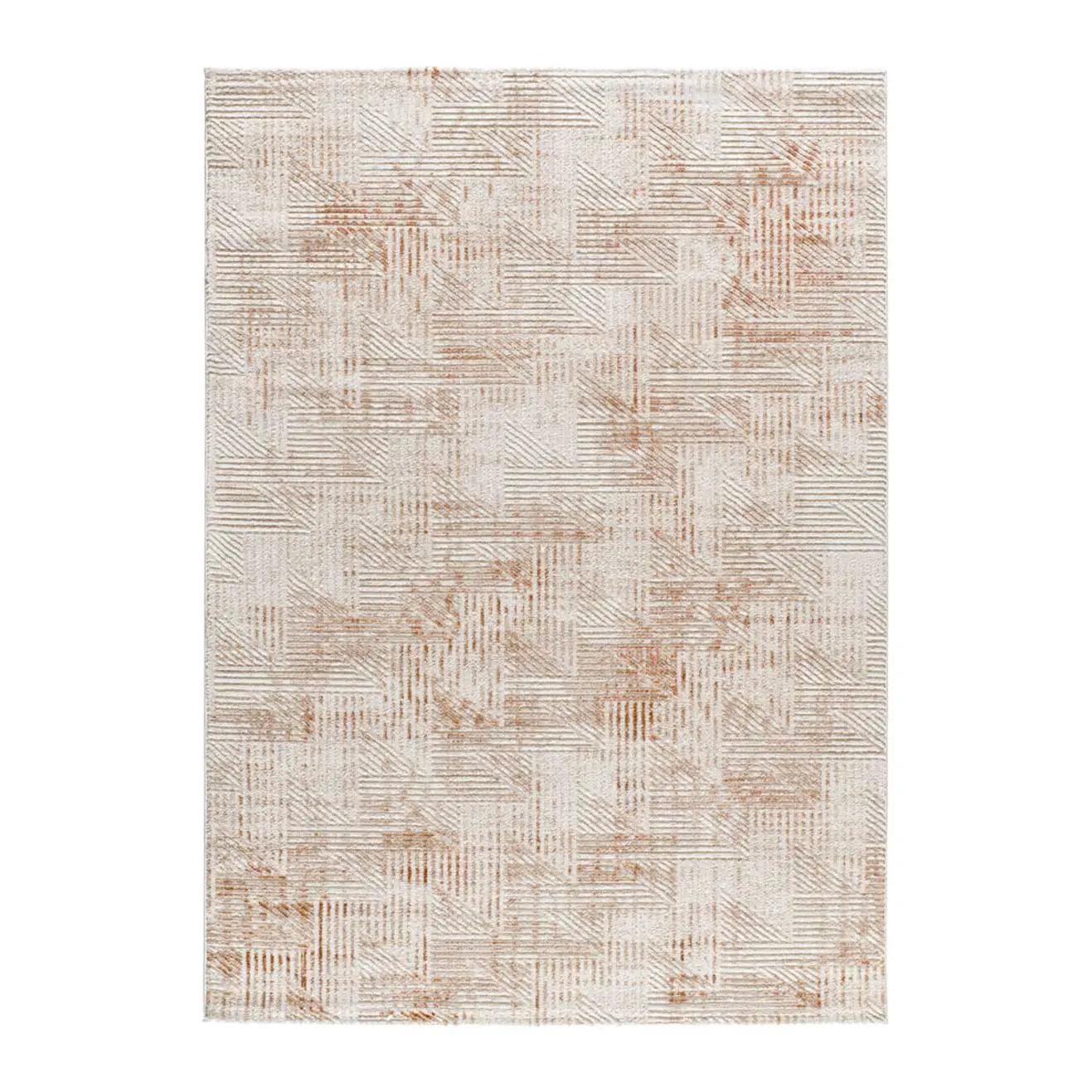 ATTICGO Alfombra interior de estilo geométrico con relieve en beige/caldera - KEOPS 4448 | 77x150, 134x200, 154x230, 192x290 cm