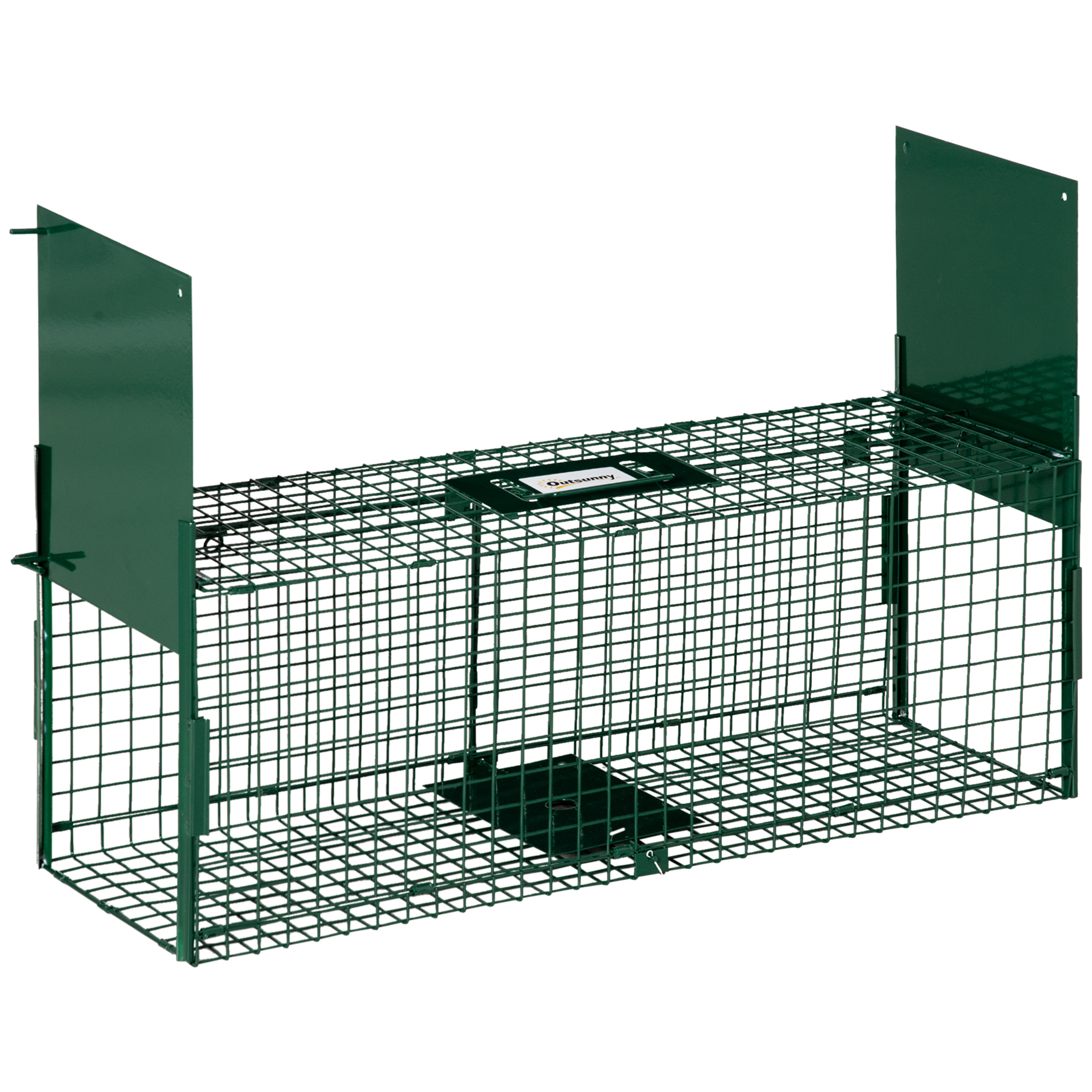 Outsunny Trampa para Animales Vivos 80x25x30 cm Jaula Trampa para Ratas con 2 Puertas Asa y Marco de Acero para Ratones Roedores Verde Oscuro