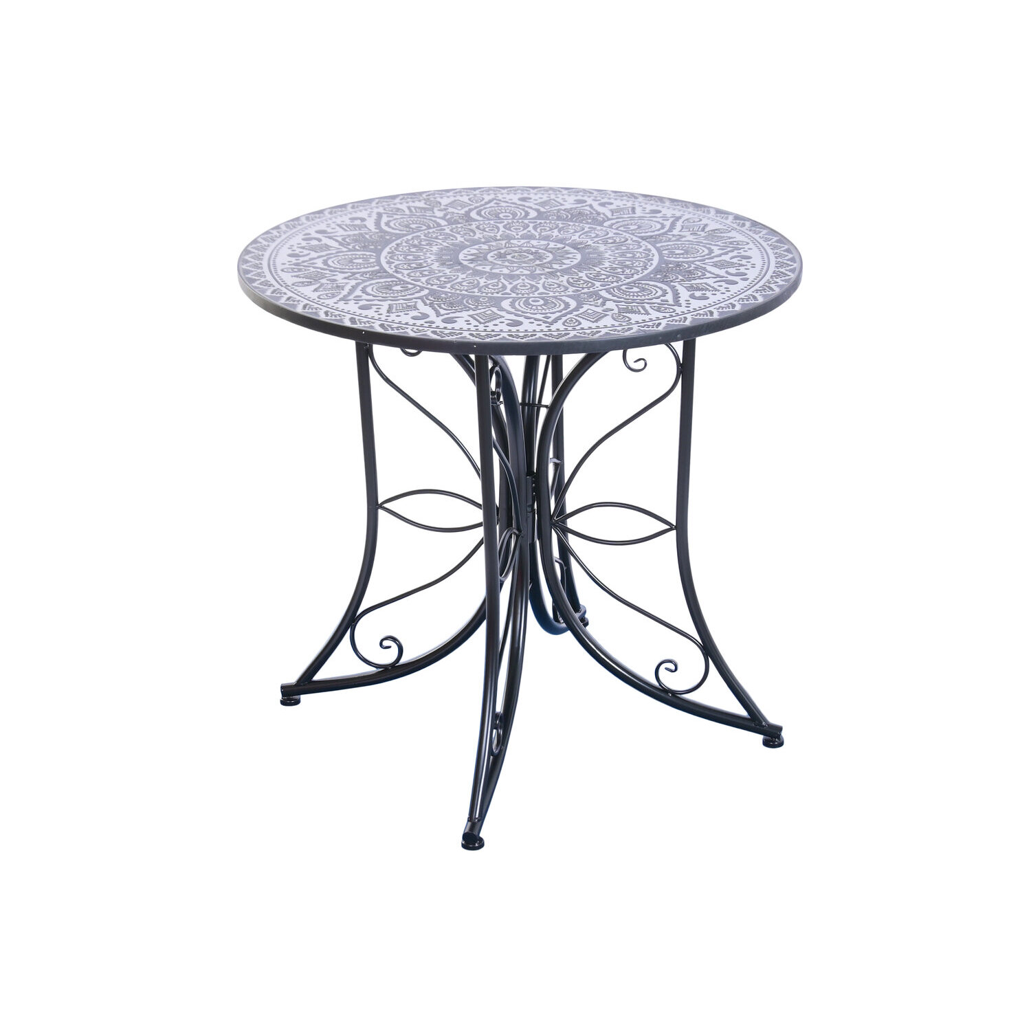 Mueble de exterior, de metal cerámica, mesa cerámica, en color negro multicolor, medidas 80x80x76 cm Fijalo