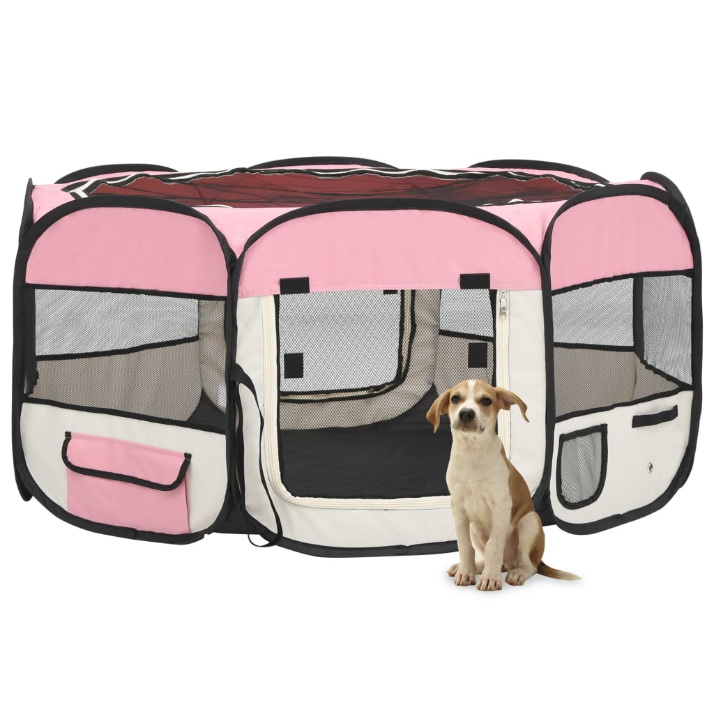 vidaXL Parque de Perros Plegable y Bolsa Transporte 145x145x61cm Corral Color Azul,  Negro,  Rosa y mas