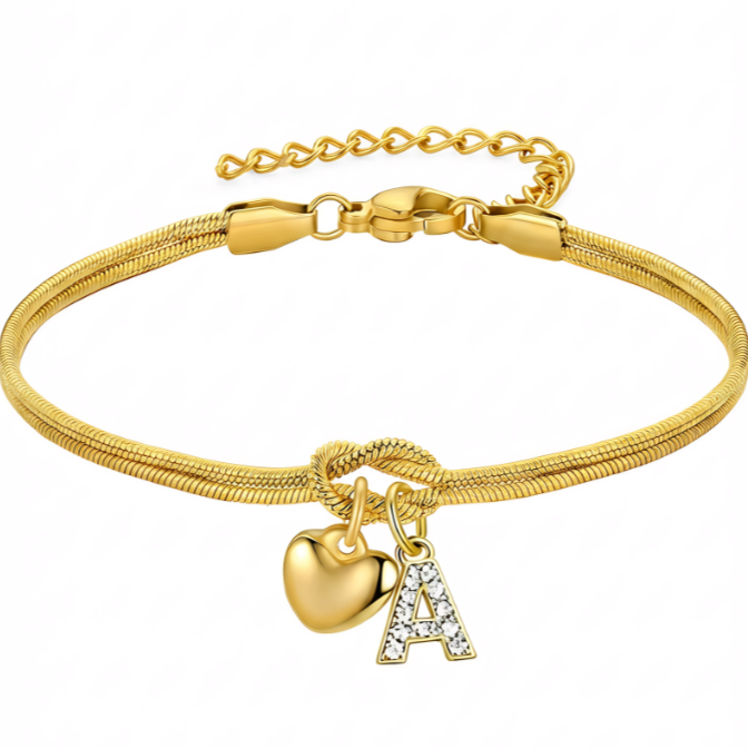 Pulseras doradas con iniciales para mujer, diseño de nudo de amor, estilo Barcelet, delicadas letras A-Z, pulseras doradas, regalos