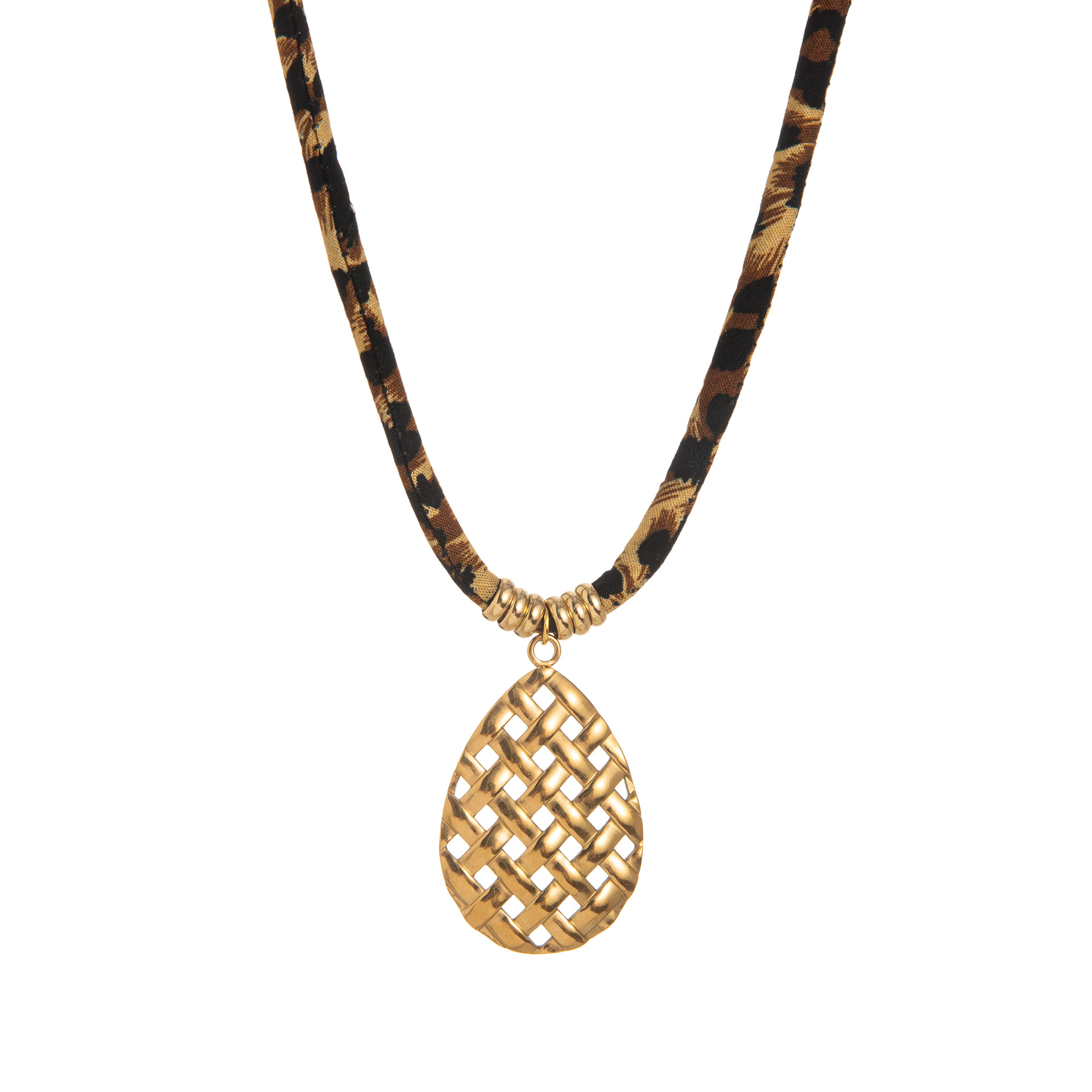 Colgante de acero inoxidable con cordón de felpa estilo leopardo - Diseño femenino versátil para temporada otoño-invierno