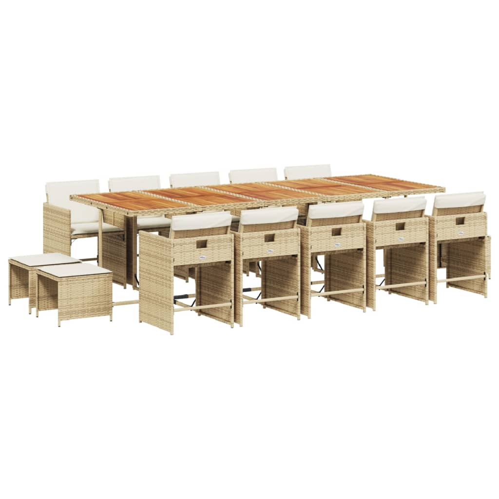 vidaXL Set comedor de jardín con cojines 15 pzas ratán sintético beige