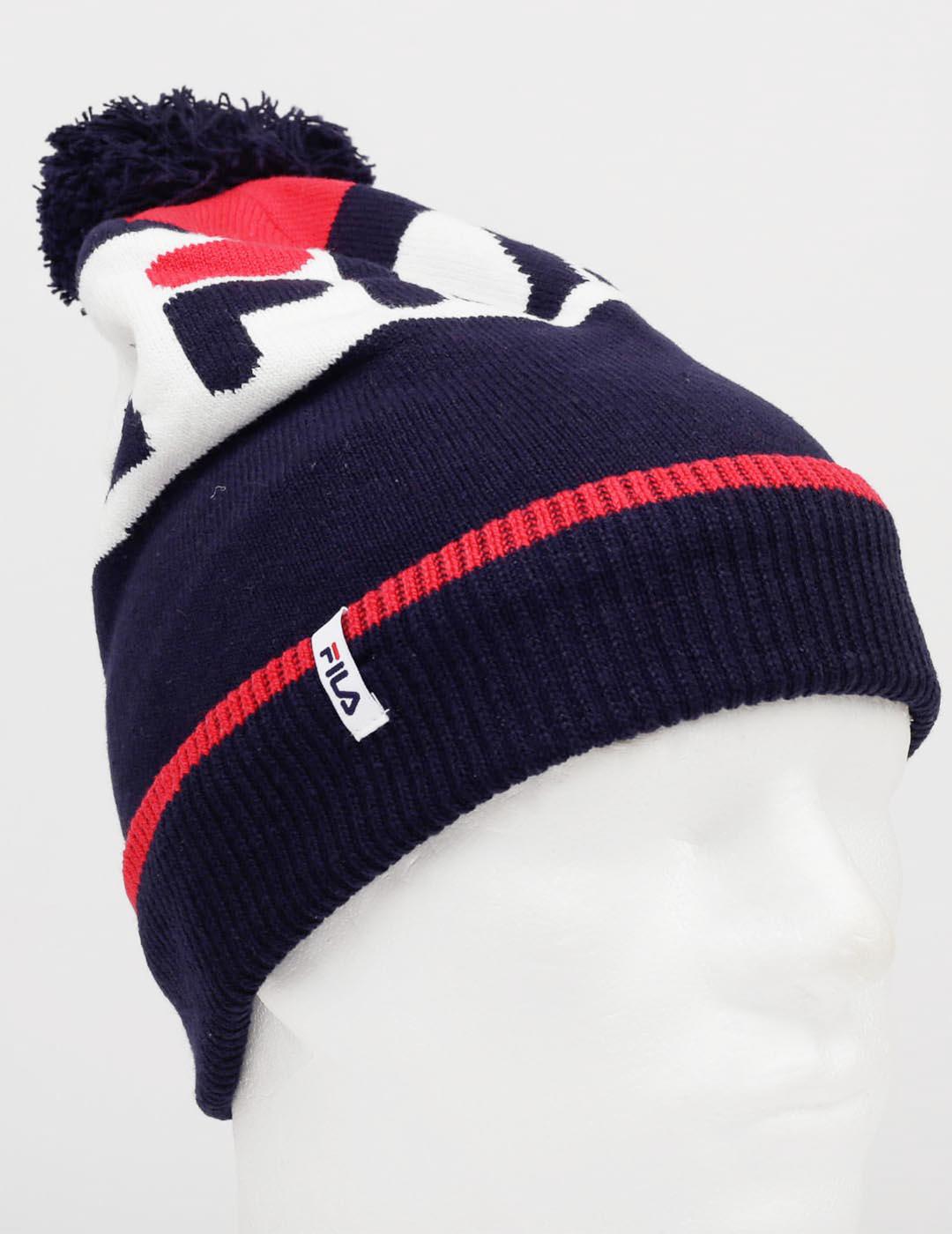 Gorro Deportivo Fila Beany Blackiris Rojonavy con Pompón y Logo Estampado
