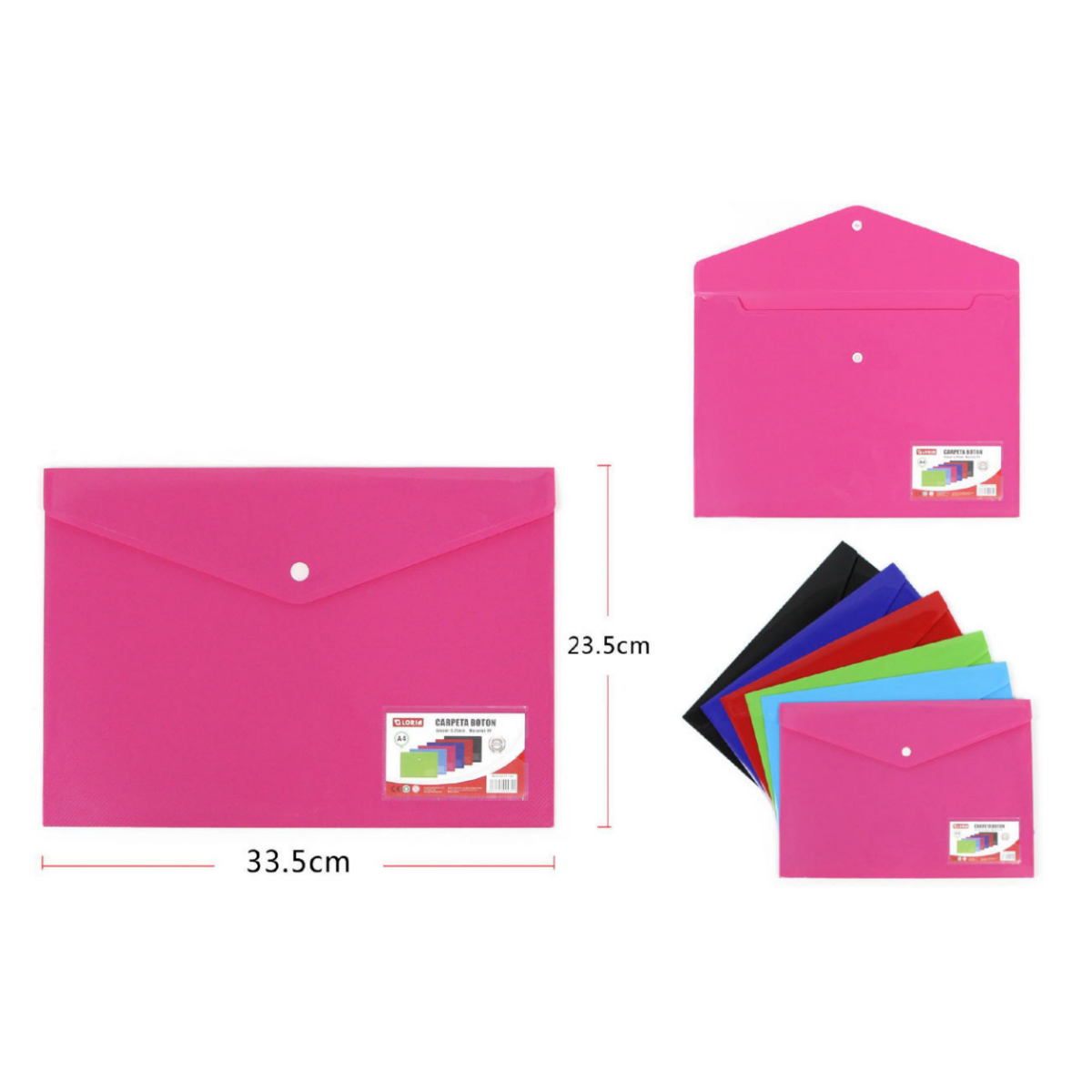 6 Pcs Carpetas Para Archivo, Carpetas de Plástico A4 33.5x23.5cm,Bolsas de Documentos con Botón para Documentos, Certificados, Recibos, Oficina y Escolar, 6 Colores