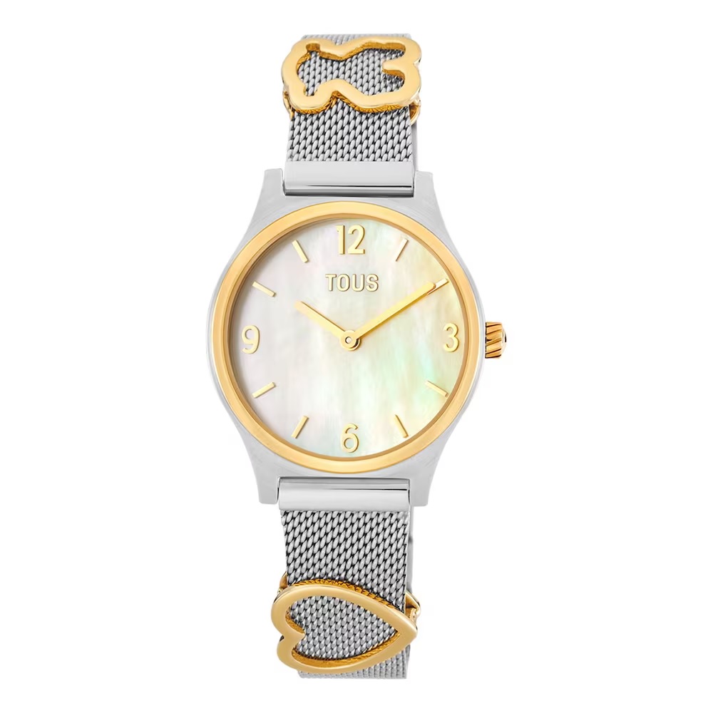 RELOJ TOUS - Reloj analógico con brazalete de acero SS, acero IPG dorado y esfera de nácar Epic Icon Mesh