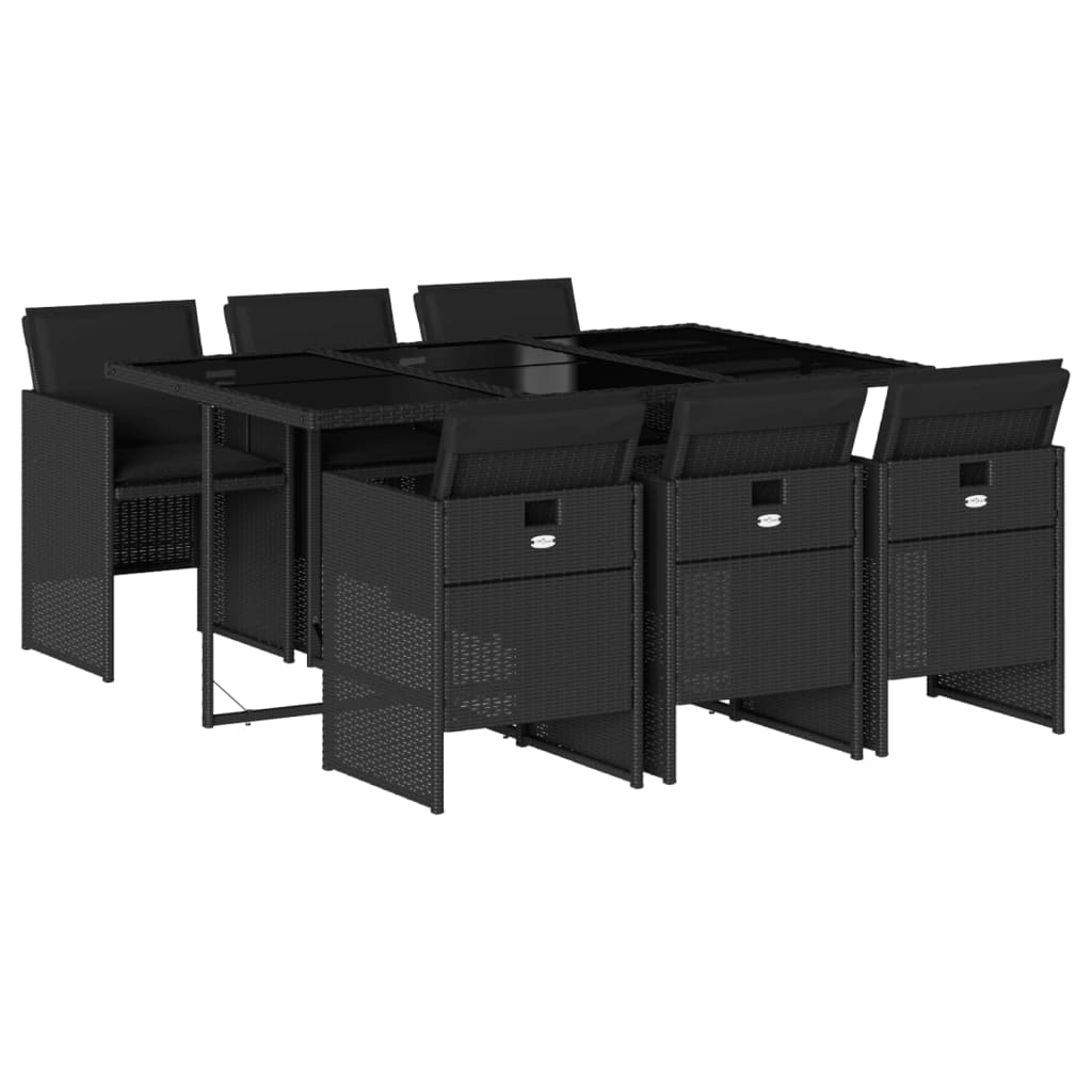 vidaXL Set de comedor de jardín 7 pzas y cojines ratán sintético negro