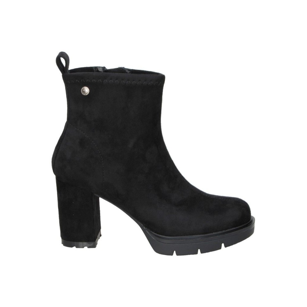 XTI | Botines de Tacón XTI para Mujer – Botines con Tacón en Color Negro con Cremallera Lateral – Tacón Alto y Cómodo – Con Plataforma – Combinables y Versátiles – de Ante – Modelo 144579
