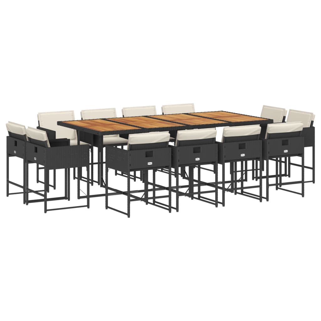 vidaXL Set comedor de jardín con cojines 13 pzas ratán sintético negro