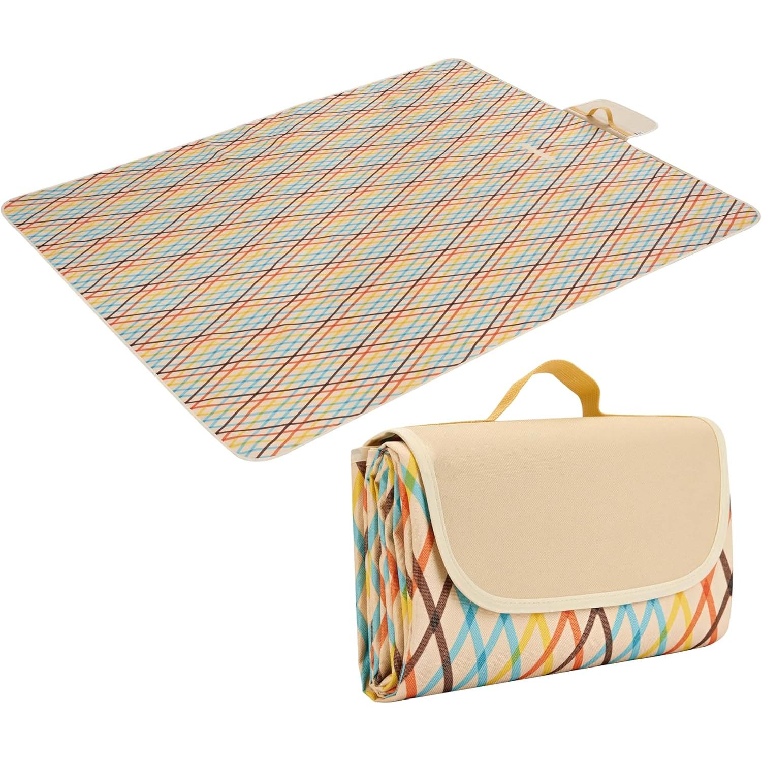OmHom Manta de picnic impermeable - Manta de playa extragrande de 200 × 195 cm con asa de transporte - Esterilla de playa plegable y lavable sin arena - Mantas para exteriores
