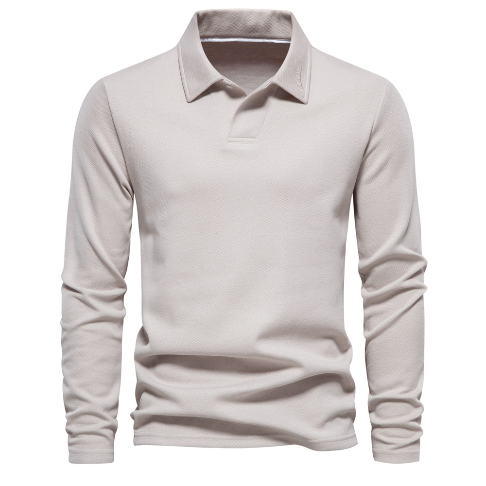 TK Primavera y otoño nuevos hombres lavados de manga larga con cuello casual tops de color sólido solapas de moda polo versátil