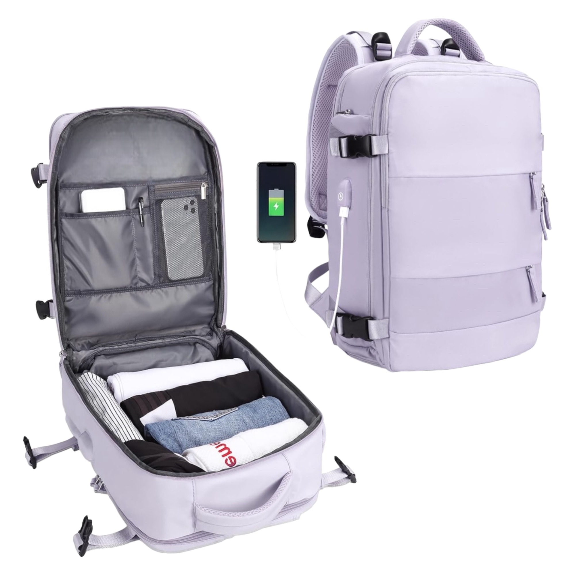 Mochila de Viaje para Cabina de Avión 45x36x20 para Vueling, EasyJet, Ryanair Equipaje de Mano Impermeable y Espaciosa con Compartimento para Zapatos y Puerto USB Mochila Antirrobo Multifuncional para Viajes y Es ( 2350 2210-002 1288 )