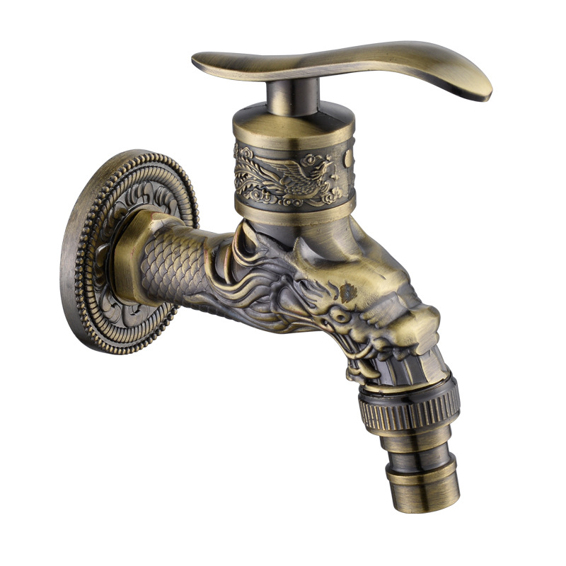 TK Grifo de Pared Vintage de Latón Tallado en Dragón para Cocina y Baño