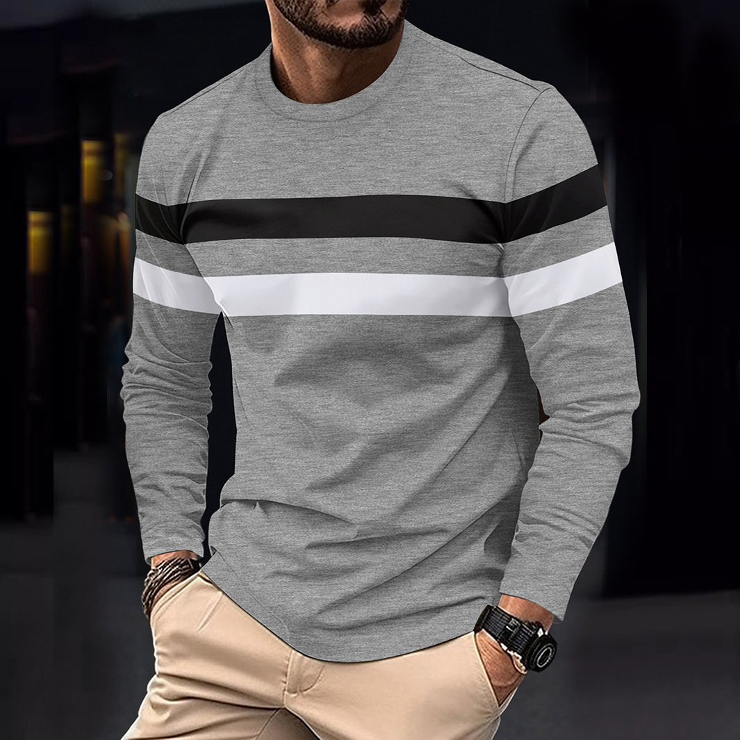 TK Camiseta informal de manga larga con cuello redondo para hombre, camisa deportiva de moda con bloques de color, para primavera y otoño