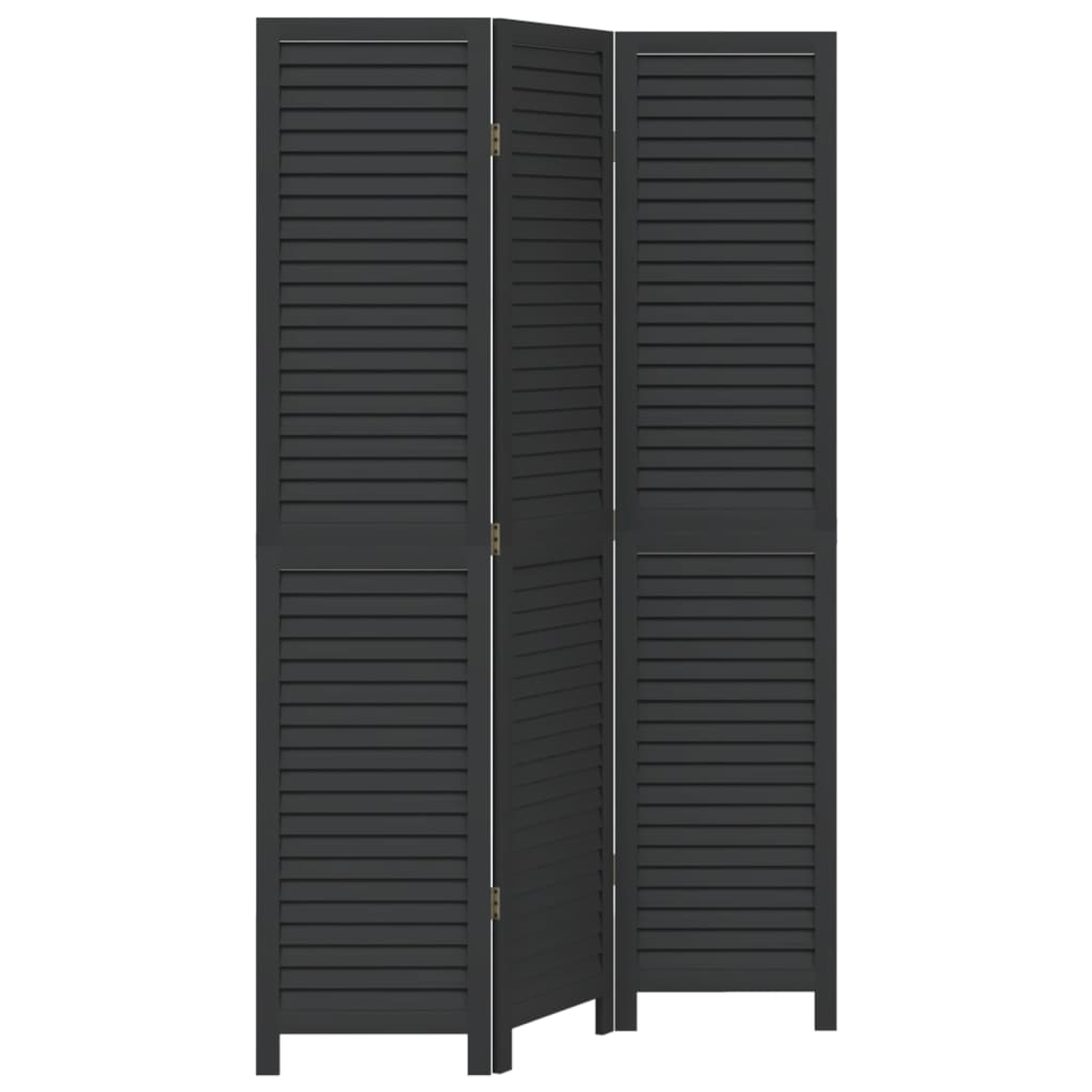 vidaXL Biombo separador de 3 paneles madera maciza Paulownia negro