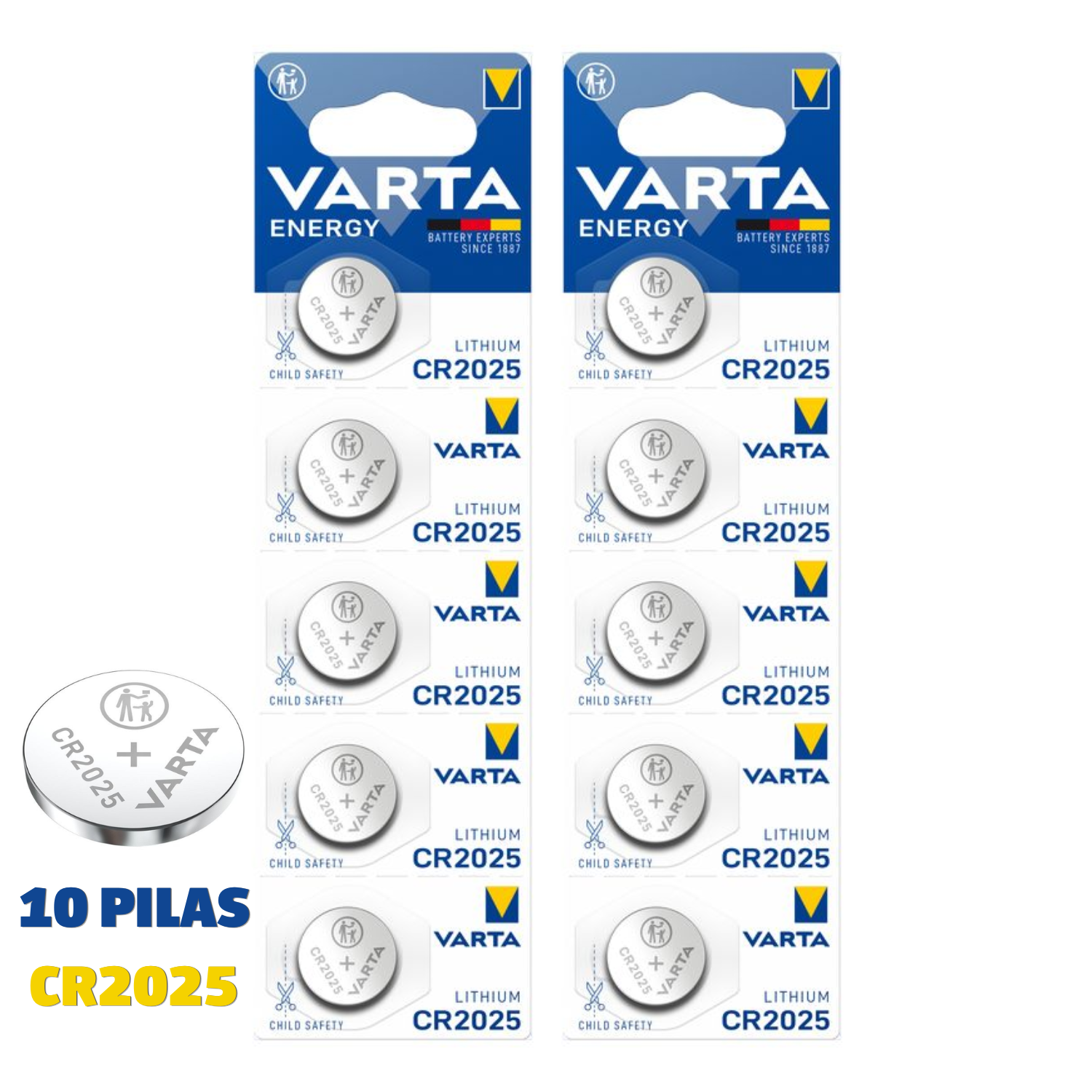 Pilas Botón CR2032/CR2025/CR2016 VARTA Energy Original Litio 3V - Pack 10 Unidades Larga Duración - Pila Moneda para Relojes, Básculas, Mando Llave Coche