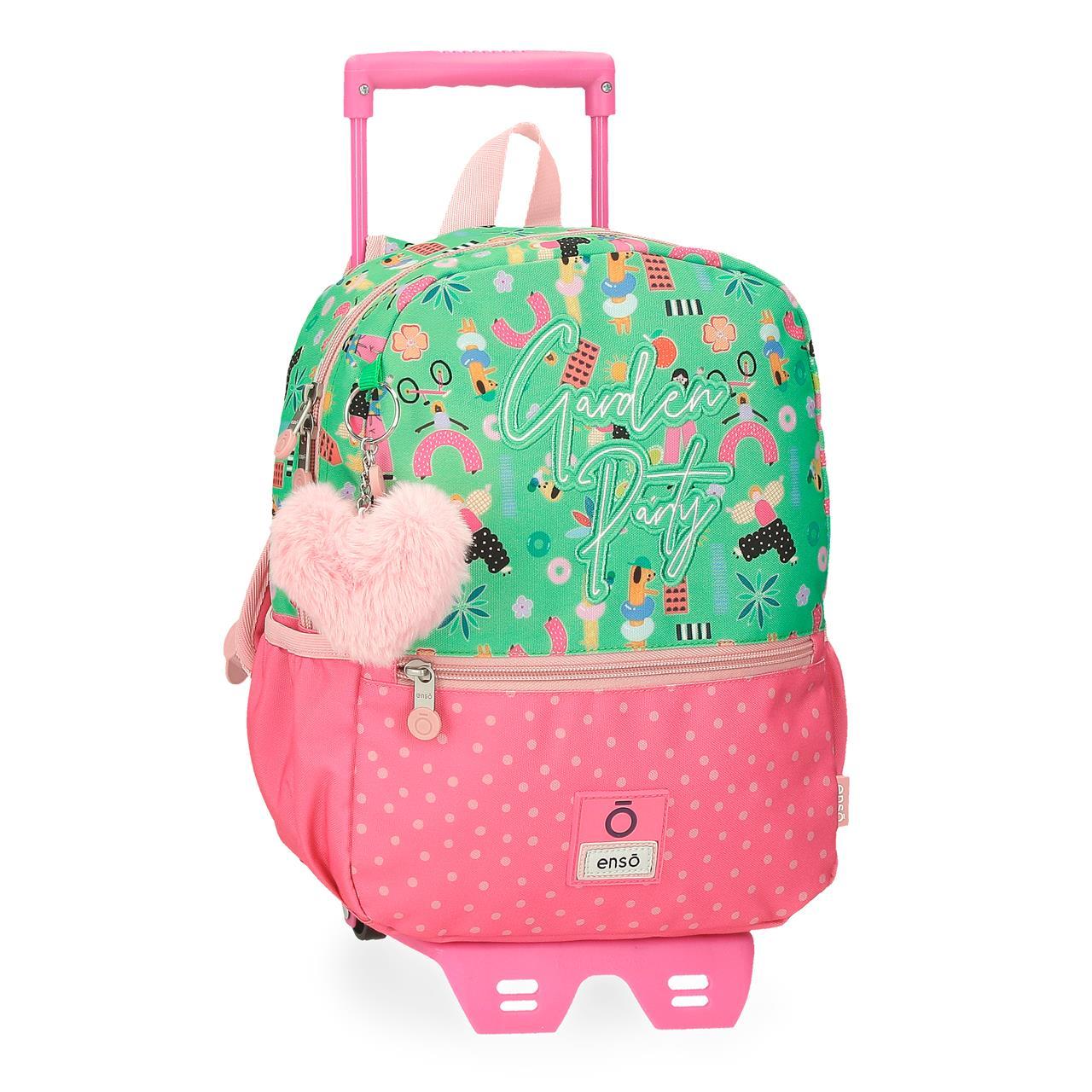 Mochila escolar con carro Enso Garden party verde