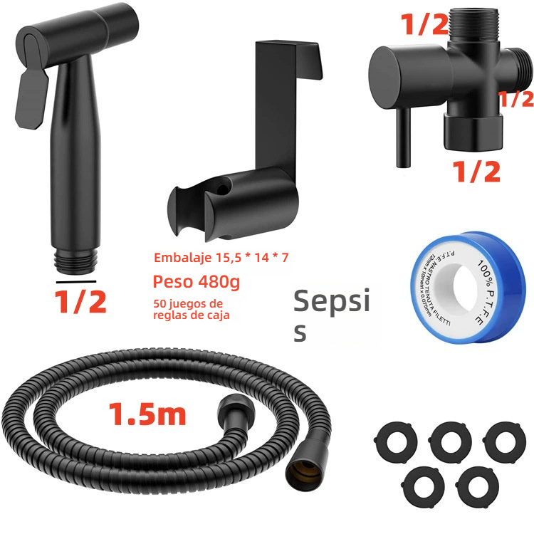 Grifo de Lavadora con Pistola Dual y Dos Salidas - Acero Inoxidable 304 - Válvula de Cierre Rápido