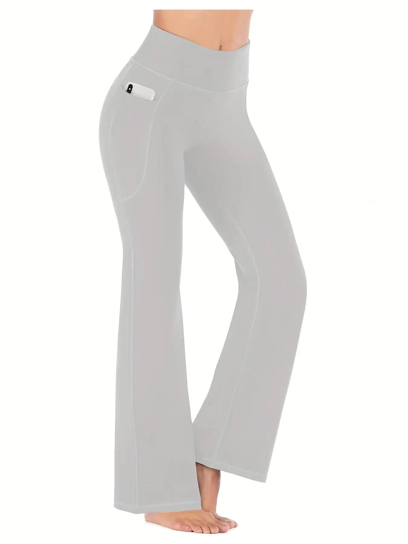 TK Pantalones De Yoga Para Mujer Con Bolsillos High Waist Flared Leg Fitness Casual Con Ajuste Para La Panza Pantalones Completo De Poliéster Y Spandex